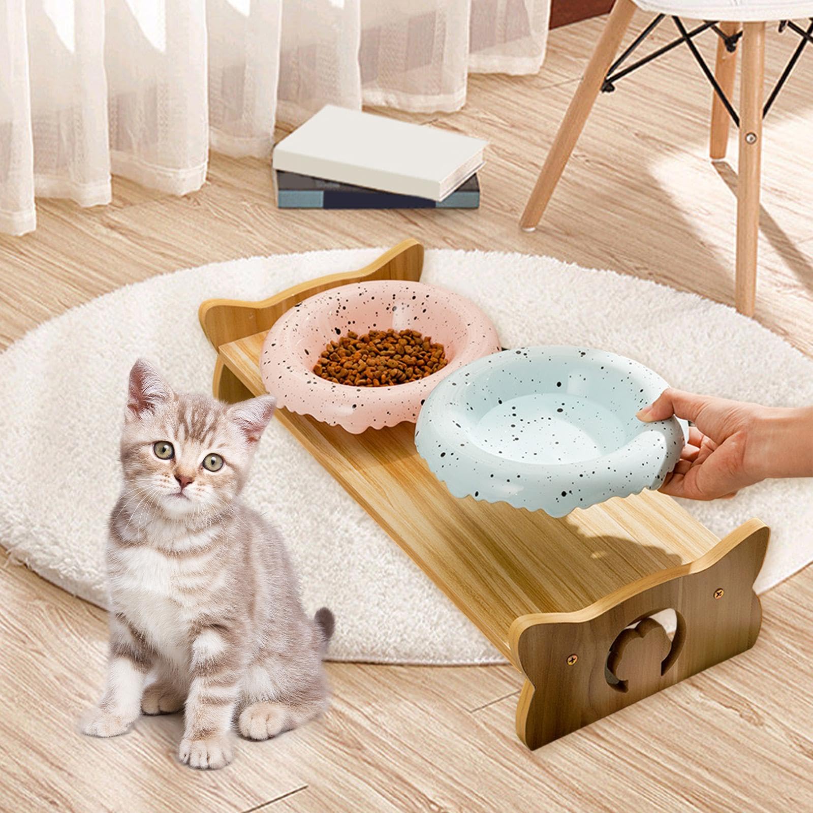 Soporte para Comedero de Mascotas Elevador de Resistente Deslizamientos Ofrece Comodidad Durante Las Comidas Adecuado para Gatos, marrón