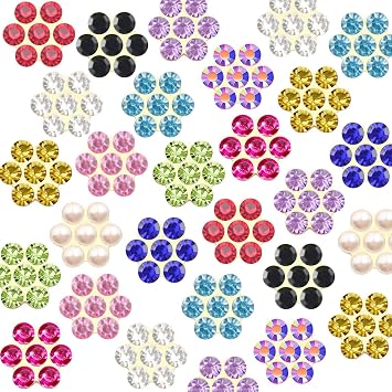 100 Pcs 12mm Plum Blossom Rhinestones Crystal Glass Gems Jewels, Flatback Gold Base Rhinestone Gemstone for Decoration Crafts Clothes Bag Shoes Hat Embellishments Accessories00 Mixed Color