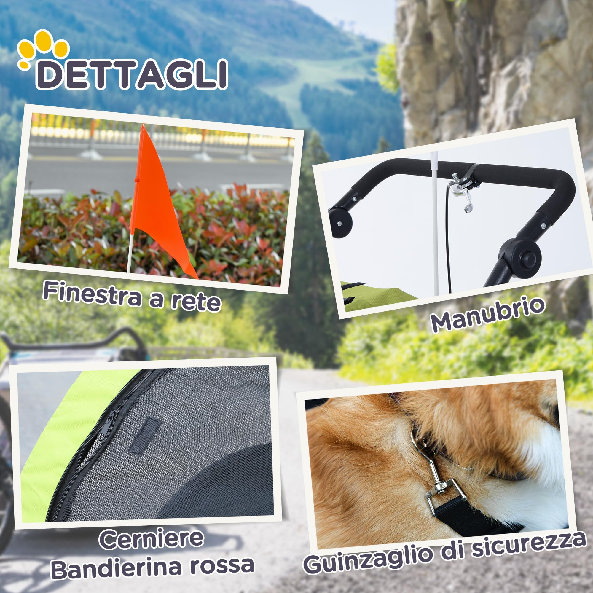 PawHut Rimorchio per Cani Animali Domestici, Verde, 130 x 90 x 110 cm