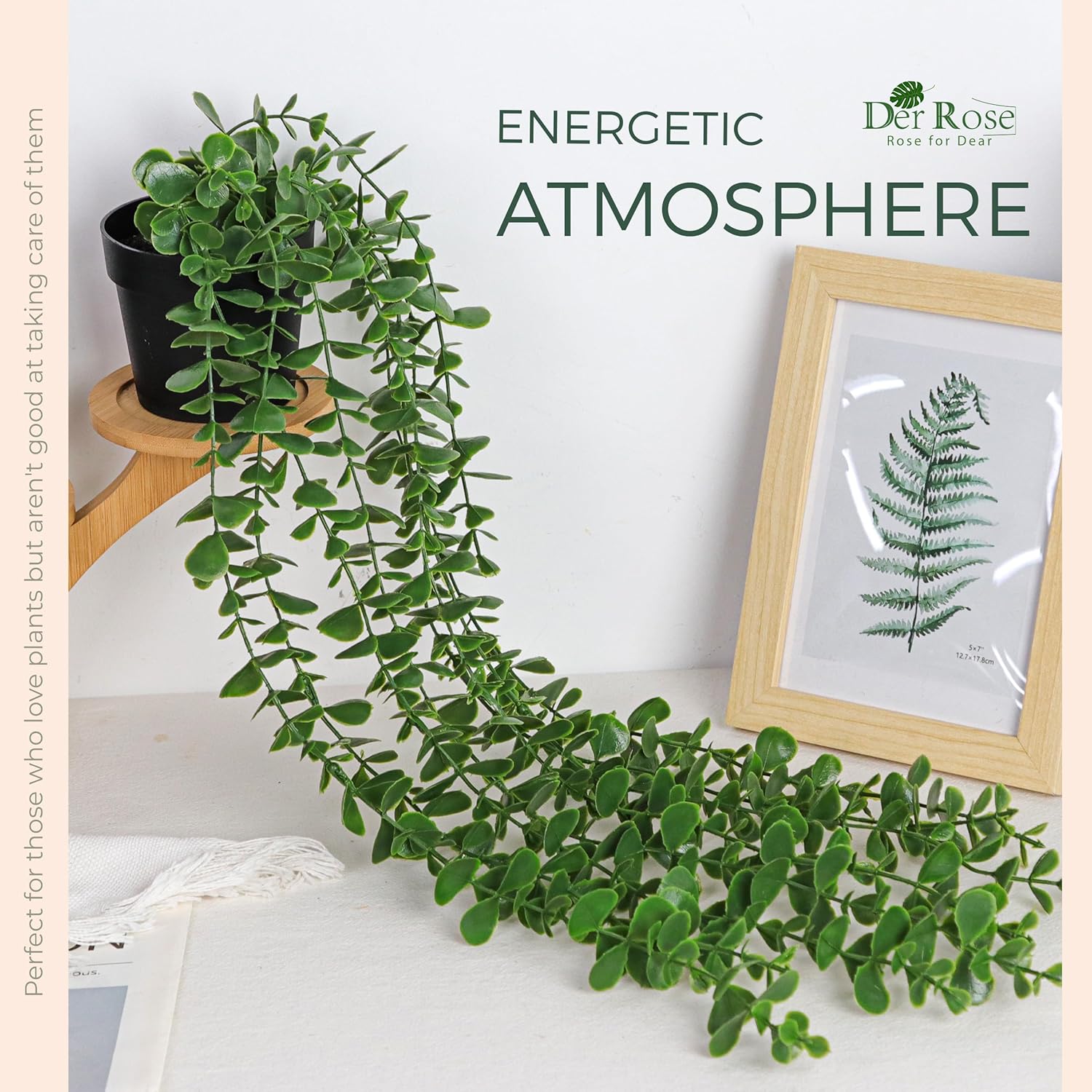 Der Rose 24.8'' Fake Hanging Plants Artificial Potted Eucalyptus Vine Plants Indoor and Outdoor for Office Home Living Room Bathroom Wall Shelf Decor (1Pack) - Image 2