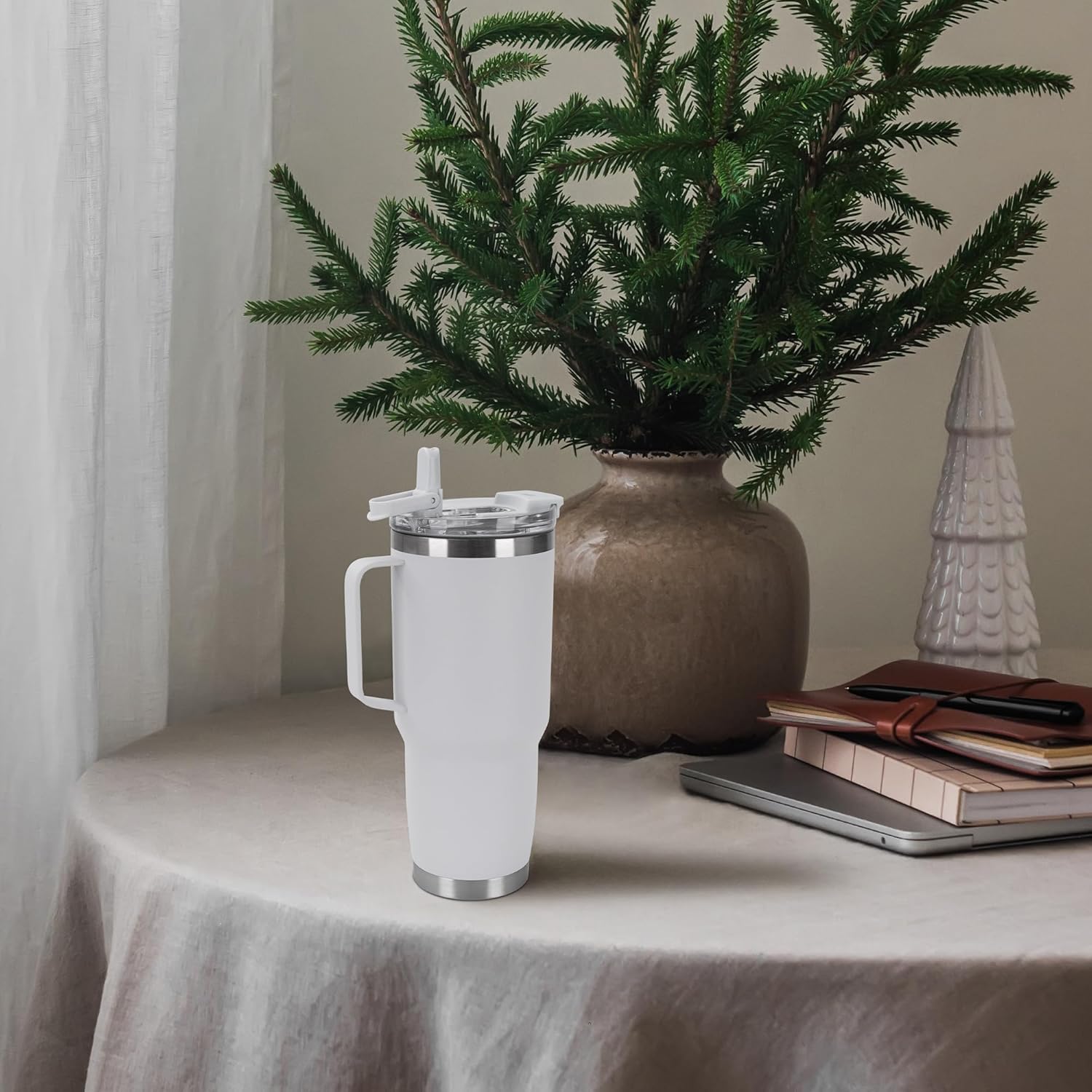 30oz Tumbler with Handle, Insulated Leak Proof Coffee Travel Mug with Straw Lid Double Wall Stainless Steel Vacuum Tumblers Metal Cup Keep Hot and Iced Drink for Gym, Office, Camping, White 1 Pack - Image 6