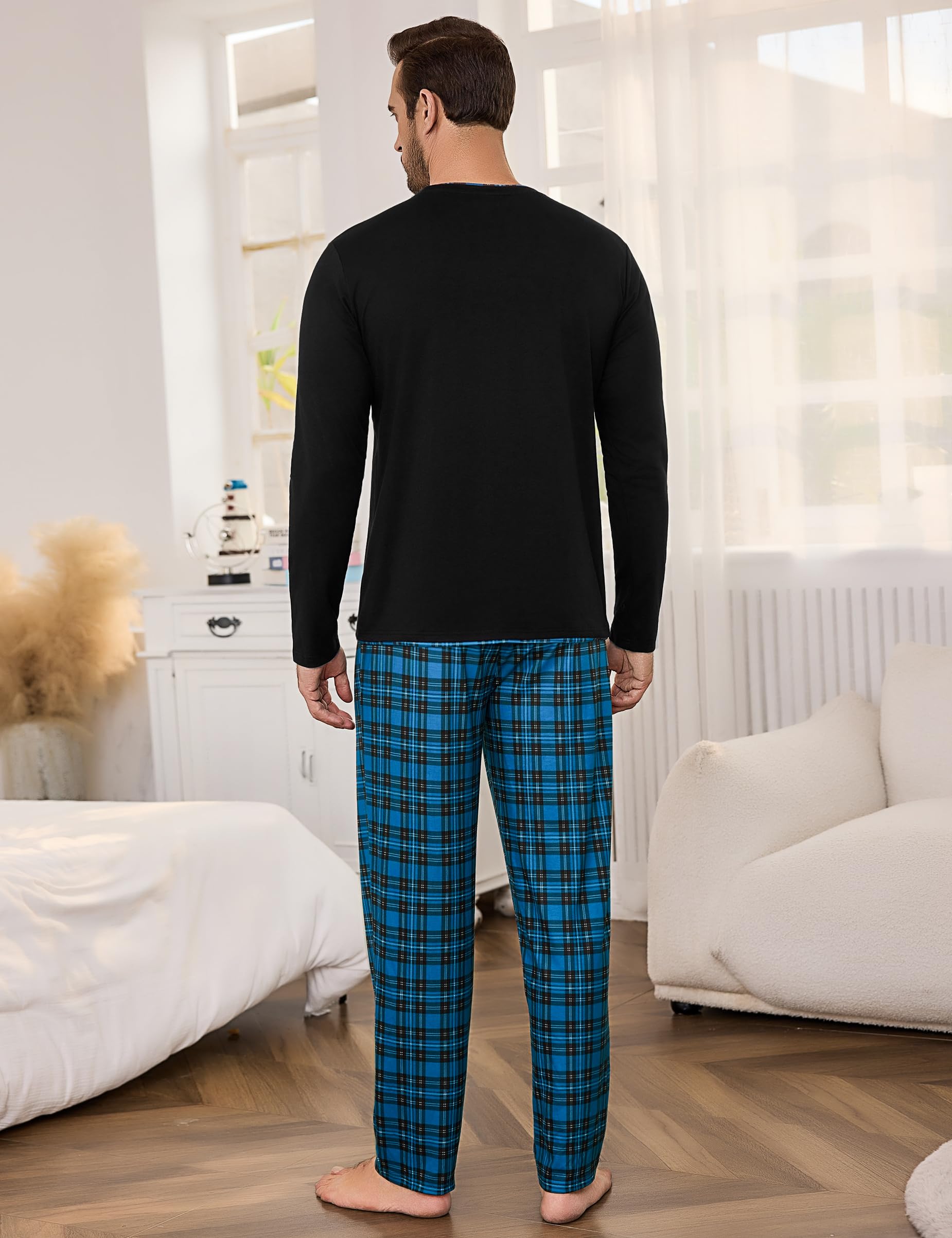 Litherday Pigiama Uomo Invernale Cotone Lungo Pajamas Due Pezzi Maniche Lunghe Pantaloni Lunghi Pigiami Morbido Loungewear con Tasche
