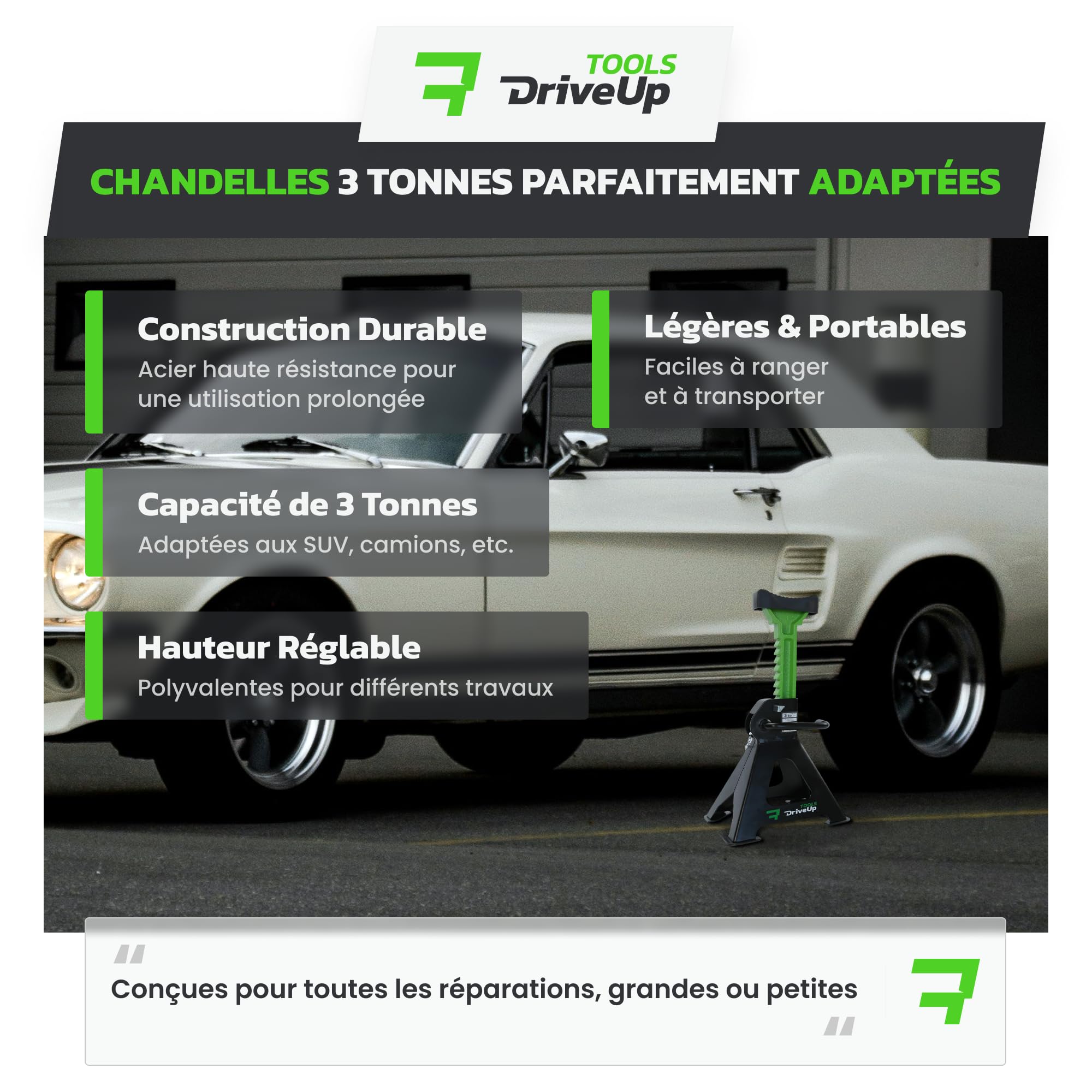 Cavalletti Auto 3T con Tampone in Gomma | Set di 2 Cavalletti Stabilizzatori | Altezza Sollevamento 28-42 cm | Supporto Auto | 3 Tonnellate (6600 lbs) | Cavalletti per Assi (x2)