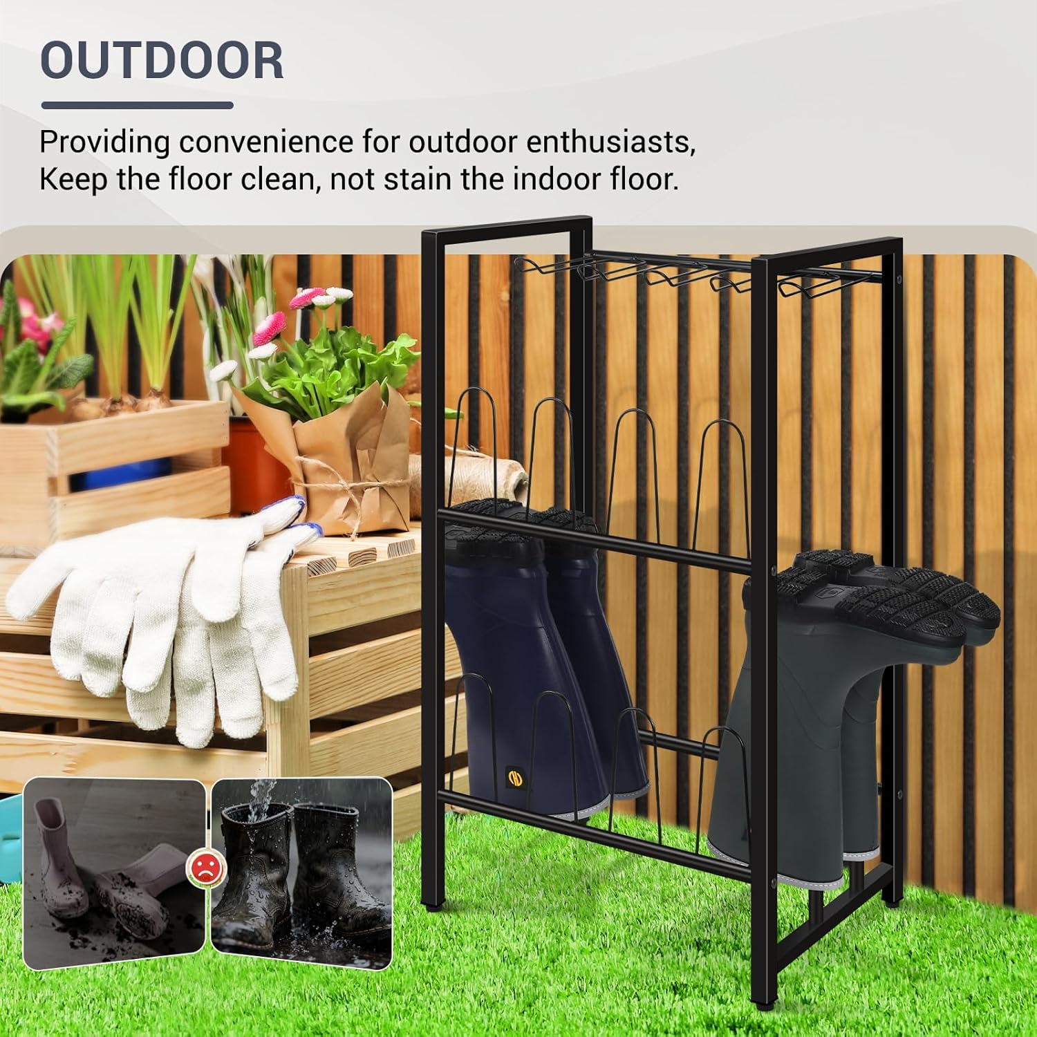 GADFISH Free Standing Shoe Racks, Vertical Boot Rack, Black Metal Boot Storage Organizer Tall Boots Organizer for Closet, Entryway, Shoe Rack for Boots, Sneakers, Fit 8 Pairs