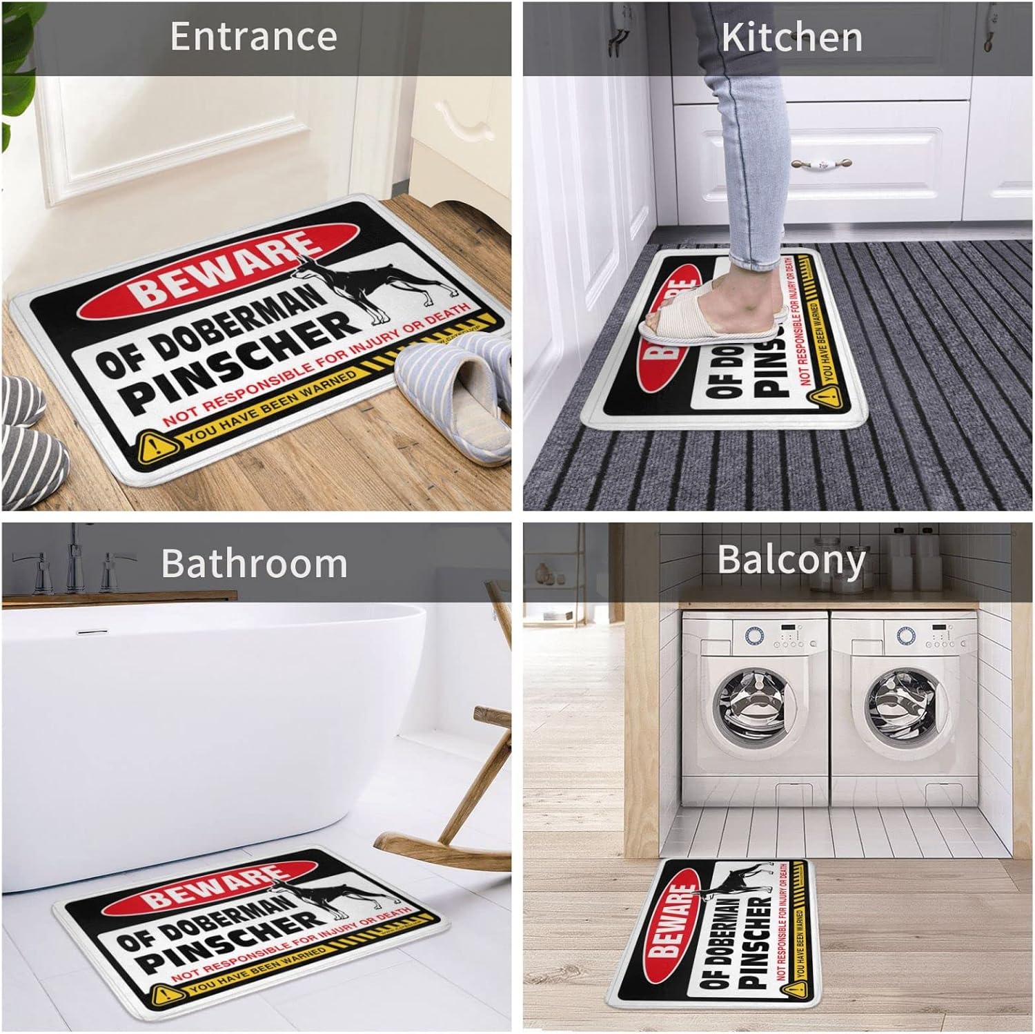 Large Fall Door Mat Beware of Doberman Pinscher Doormat Things for Boys Room Retro Rug(65X90CM)