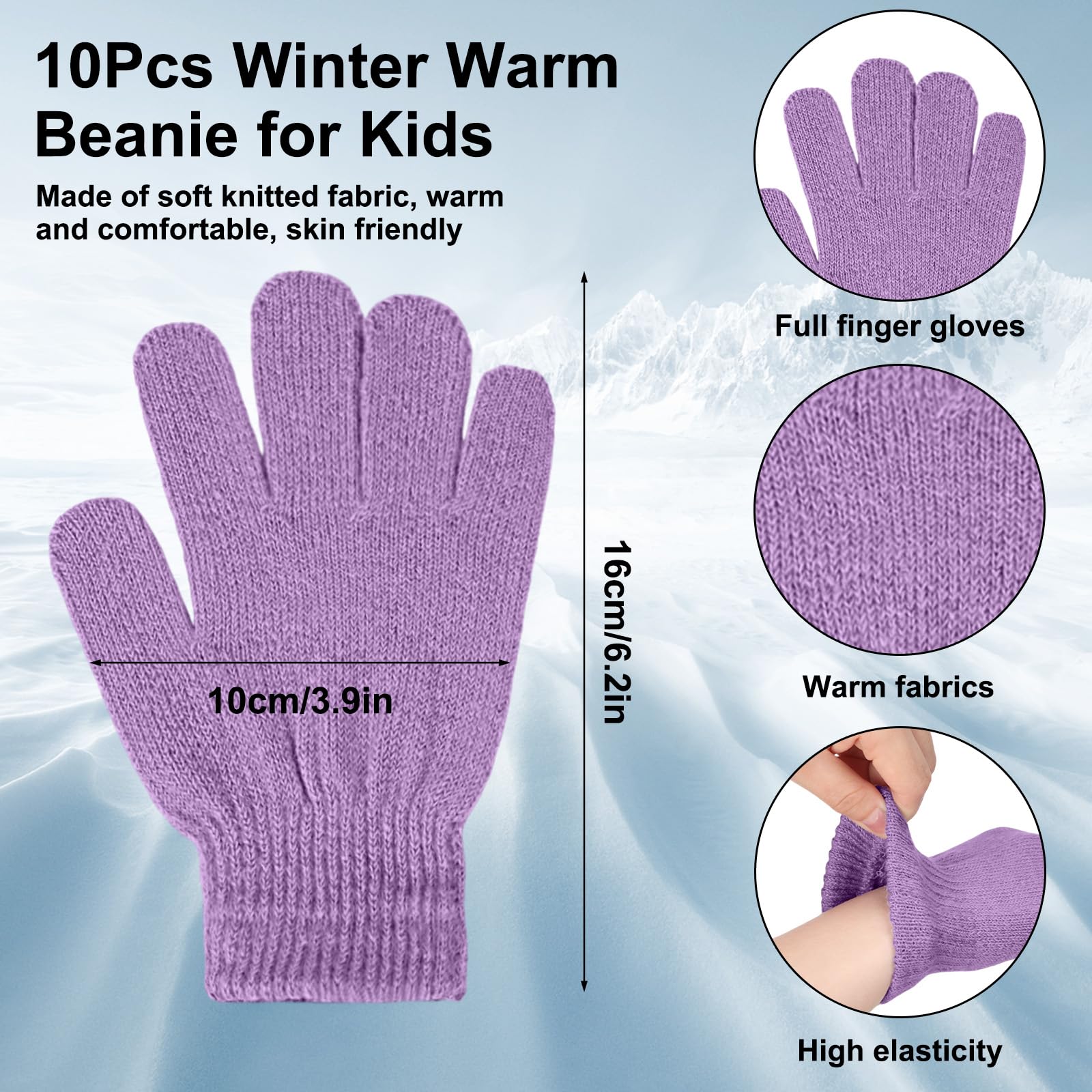 JaGely 20-teiliges Kinder-Mützen- und Handschuh-Set, warme Wintermütze und Handschuhe, Unisex, Strickmütze mit Pompon, volle Finger, gestrickte Skihandschuhe für Jungen und Mädchen, Geschenk, bunt,