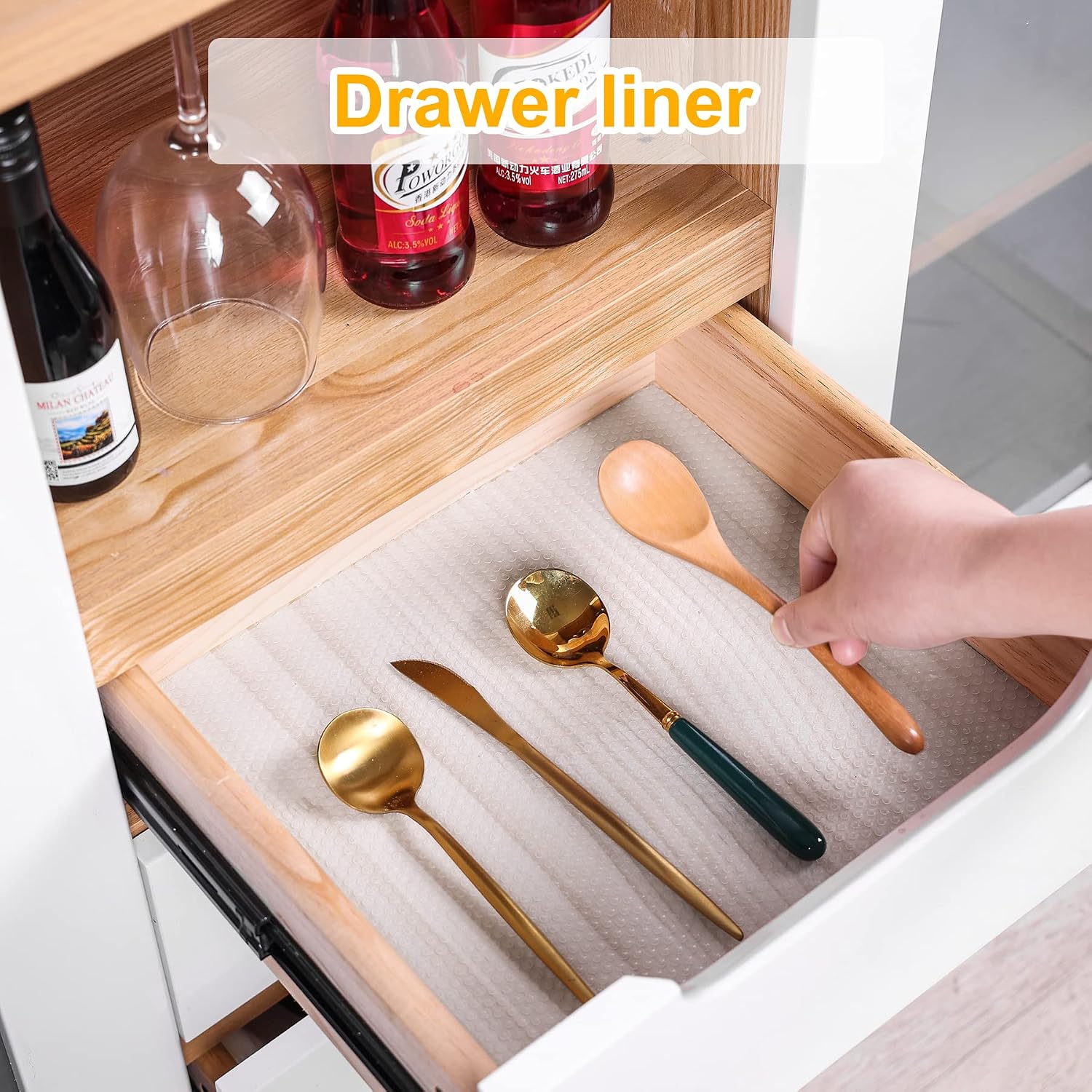 Shelf Liners for Kitchen Cabinets 10 inch Wide - PABUSIOR EVA Kitchen Cabinet Liner Waterproof, Non-Adhesive Clear Cupboard Drawer Liners, Strong Grip Liner for Refrigerator, Desks (10 x 360 Inch)