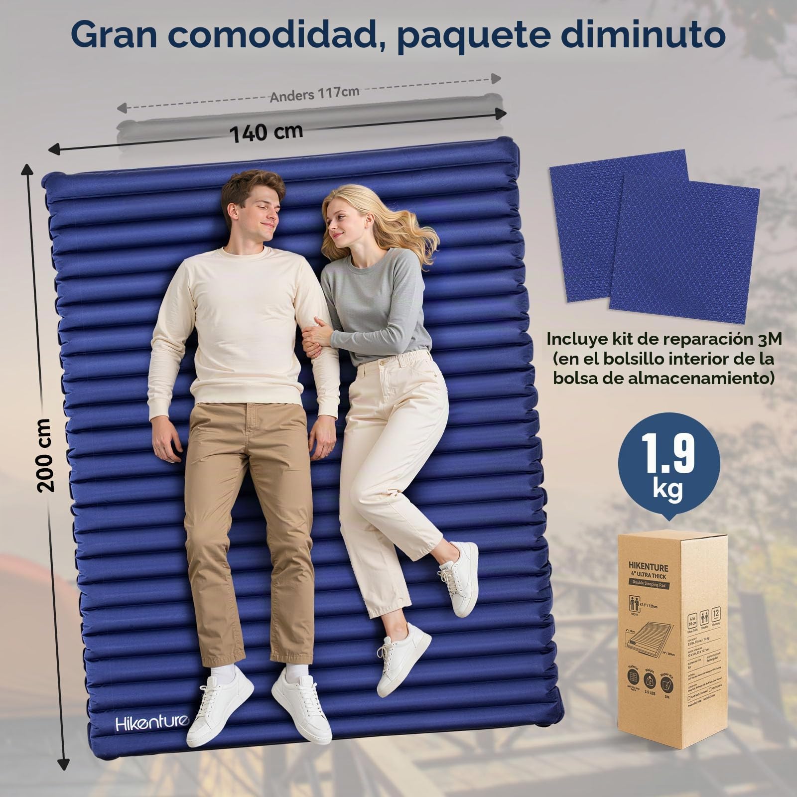 HIKENTURE - Esterilla Aislante para Camping, Ultraligera, Doble colchoneta Aislante Hinchable para 2 Personas, colchón de Aire para Dormir…