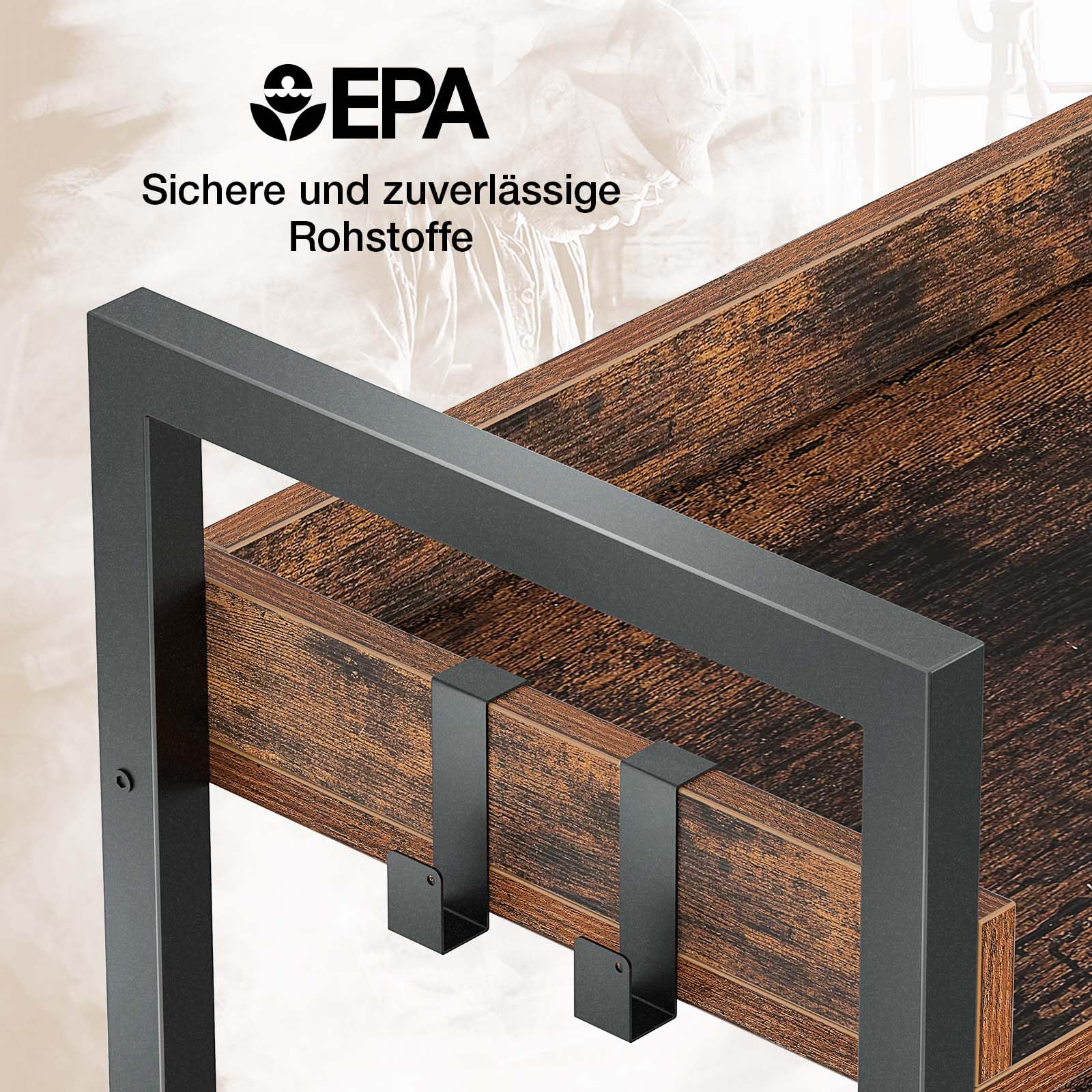 Rolanstar Regal, Bücherregal, Standregal, mit 5 Ebenen & 4 Haken, Holzregal mit Kantenschutz & offenes Regal, Standregal im Industriestil für Wohnzimmer, Schlafzimmer, Büro, 30 x 60 x 144cm