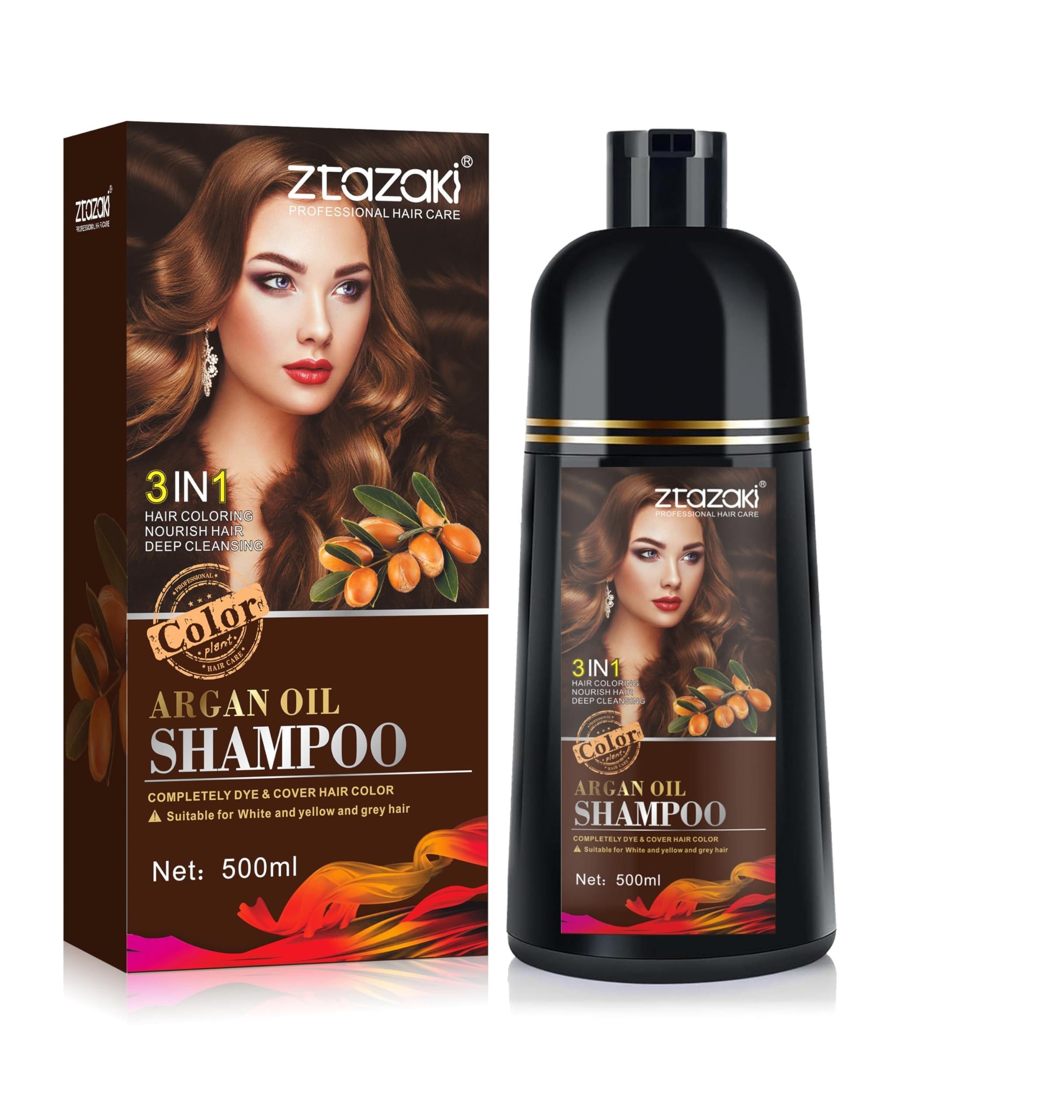 Black Hair Dye Shampoo 3-In-1, Instant Gray Hair Coverage in Minutes-Long Lasting Argan Oil Herbal Hair Color Shampoo champu con tinte para canas 500ml