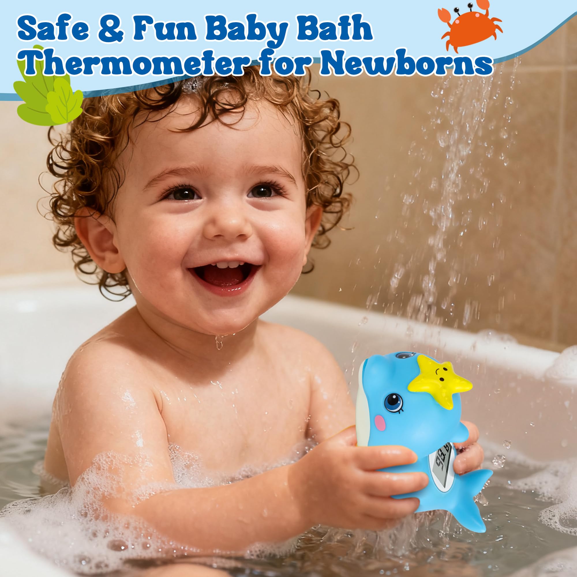 Termómetro de baño para bebé, termómetro flotante de delfín para recién nacidos, monitor de temperatura de baño impermeable con alerta de seguridad de frío y calor, monitor de temperatura del agua