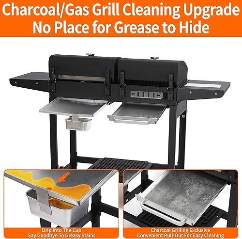 Miniatura 4 de Parrilla combinada de gas propano y carbón de 2 quemadores con plancha, 19100 BTU al aire libre barbacoa ahumador barbacoa parrilla con quemador