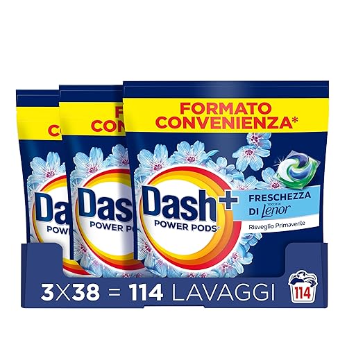 Dash Power Pods Detersivo Lavatrice In Capsule, 114 Lavaggi (38x3), Freschezza Di Lenor, Risveglio Primaverile, rimuove addirittura gli odori di sudore vecchi di 7 giorni, per una pulizia impeccabile