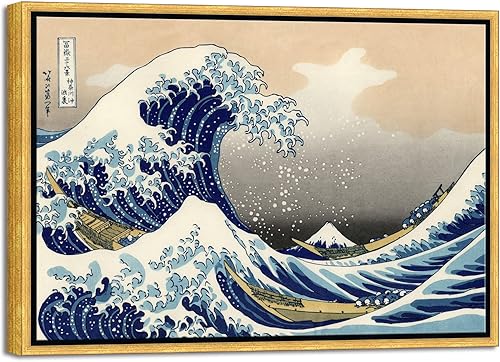 Miniatura 8 de Wieco Art – Arte enmarcado La Gran Ola de Kanagawa de Katsushika Hokusai; impresiones Giclée en lienzo, arte de pared, pinturas abstractas de