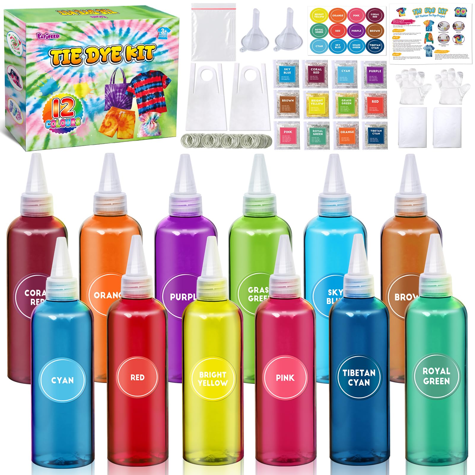 Tie Dye Kit, 12 Colours Fabric Tyedyedye Kit, Non-Toxic Tye Dye Kit for Kids, Adults, Large Groups, Handmade Party