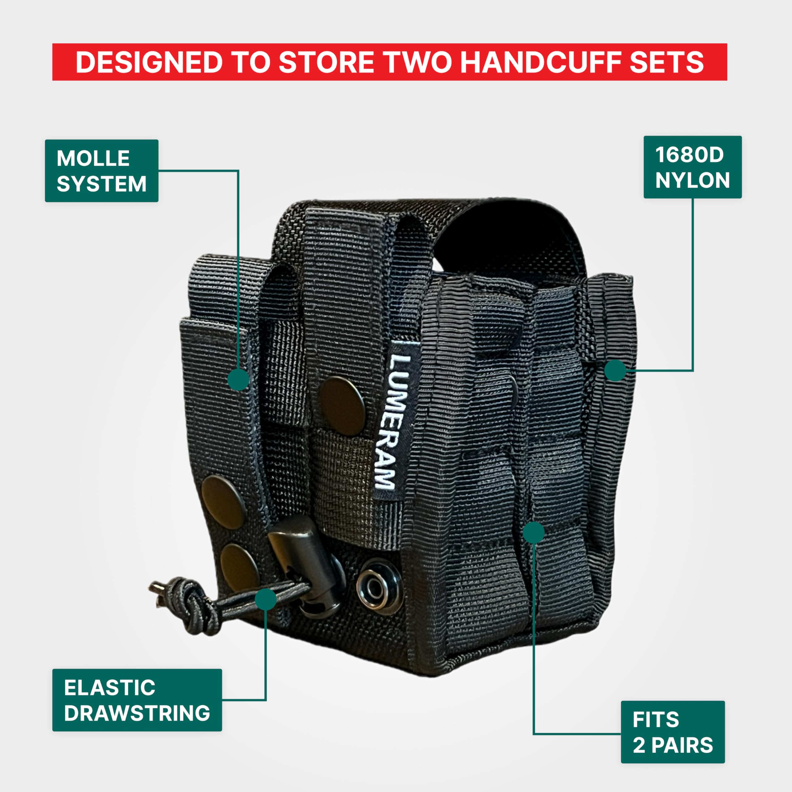 LUMERAM Premium Double Handcuff Case — Perfect Double Handcuff Pouch or Double Cuff Case for Vest — Compatible with ASP Handcuff/Hinged Handcuff/Chain Handcuff/Folding Rigid Handcuff