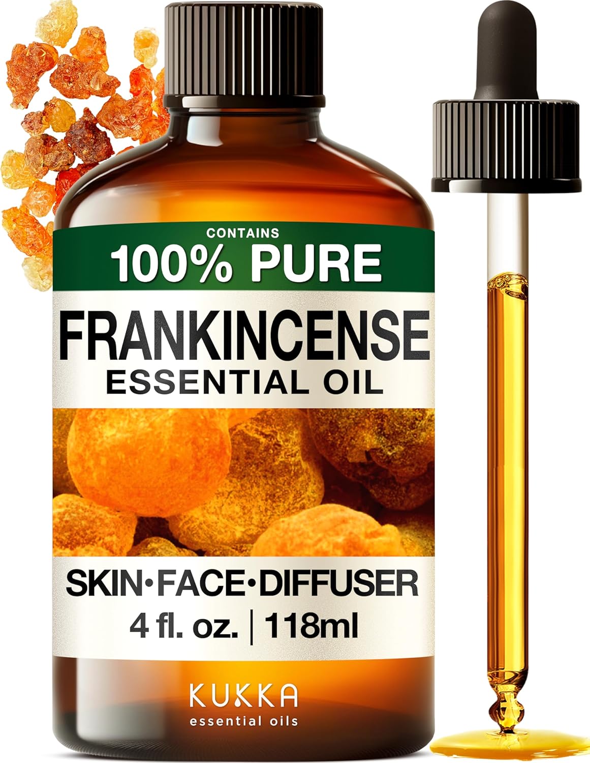 KUKKA Frankincense Essential Oils – 4 Fl Oz – for Hair, Skin, Diffuser, Aromatherapy & DIY Soap Making Scent