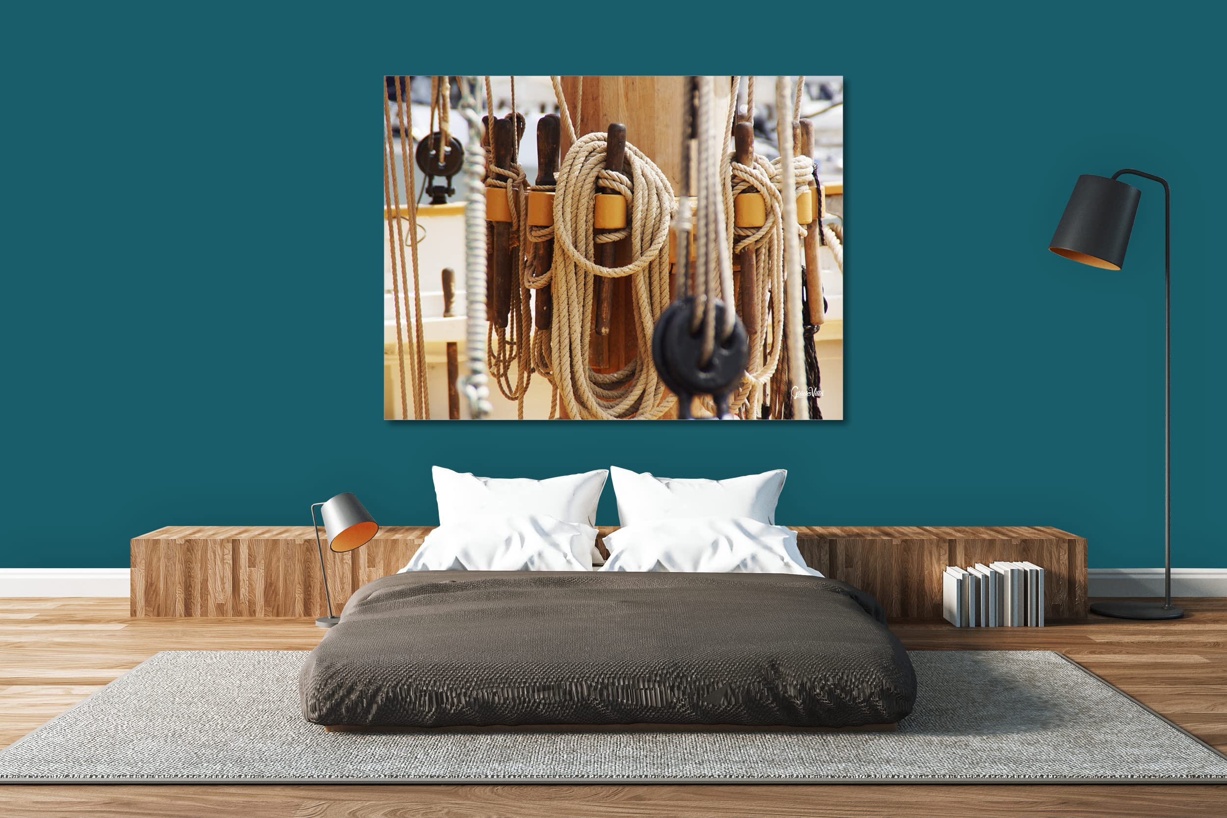 Glücksvilla - Segel-Schiff 3 (Acrylglas-Bild 5 mm, 100 x 80 cm) | div. Maße - aus DE - Deko Wandbild quer - Segel-Boot Anker Holzboot Yacht Meer Steuerrad Seil Hafen maritim