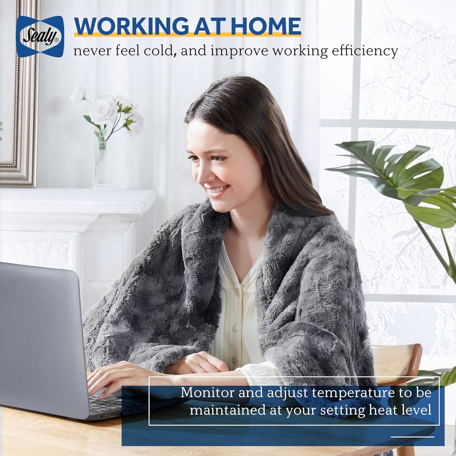 Sealy Electric Blanket Heated Throw, Faux Fur Heating Blanket with 6 Heat Settings & 2-10 Hours Auto Shut Off, Fast Heating & ETL Certification, 50x60 Inch, Grey - Image 7