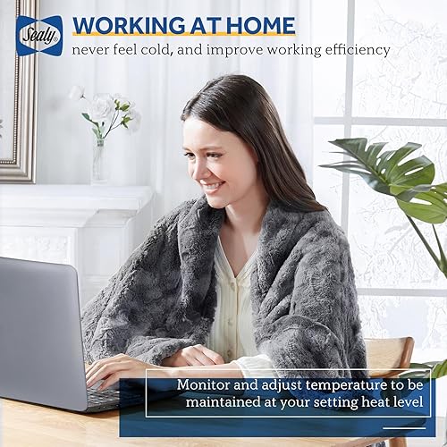 Miniatura 7 de SEALY Manta eléctrica térmica, manta térmica de piel sintética con 6 ajustes de calor y apagado automático de 2 a 10 horas, calentamiento rápido y