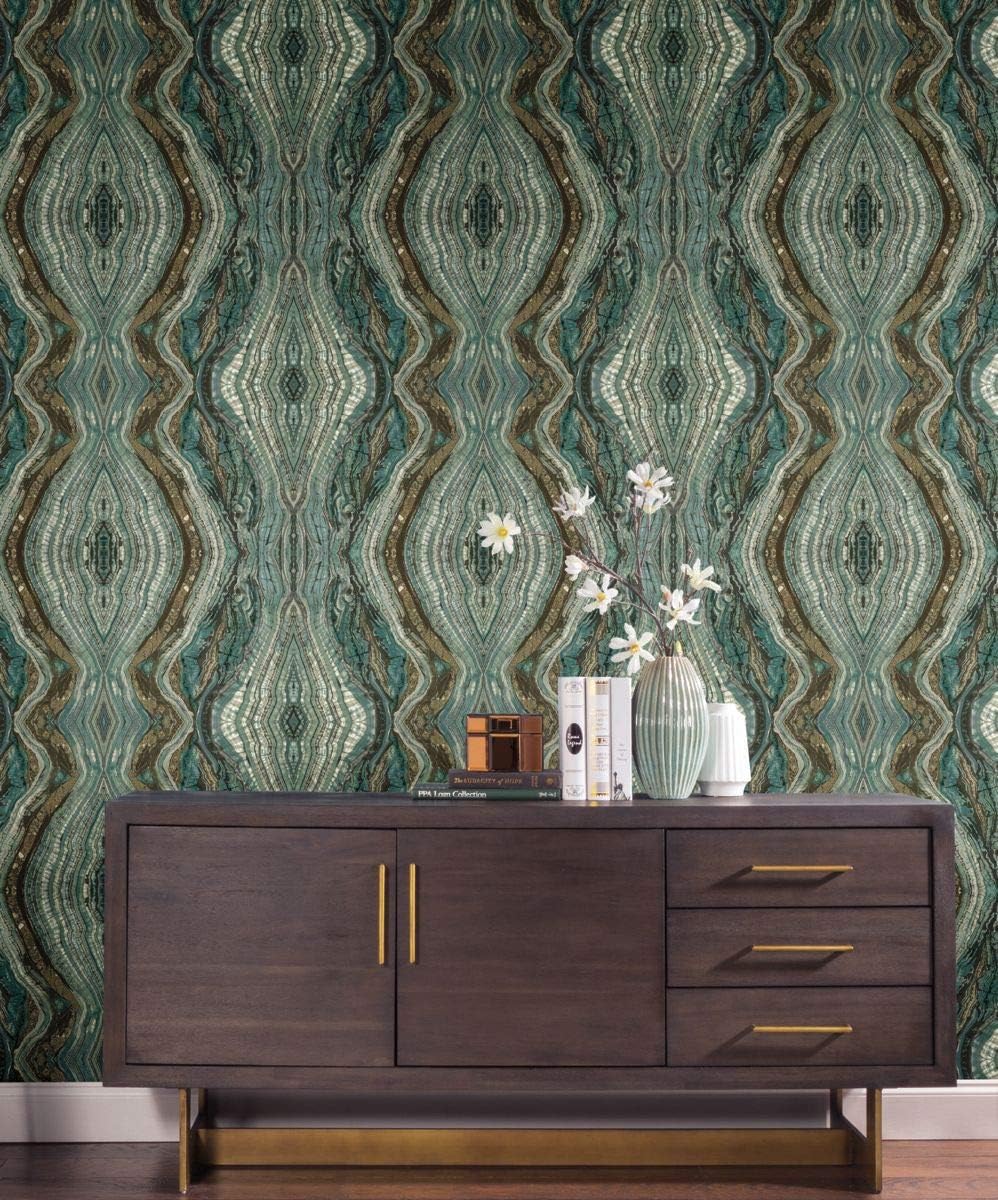 York Wallcoverings OG0559 Antonina Vella Elegant Earth Kaleidoscope Wallpaper Teal