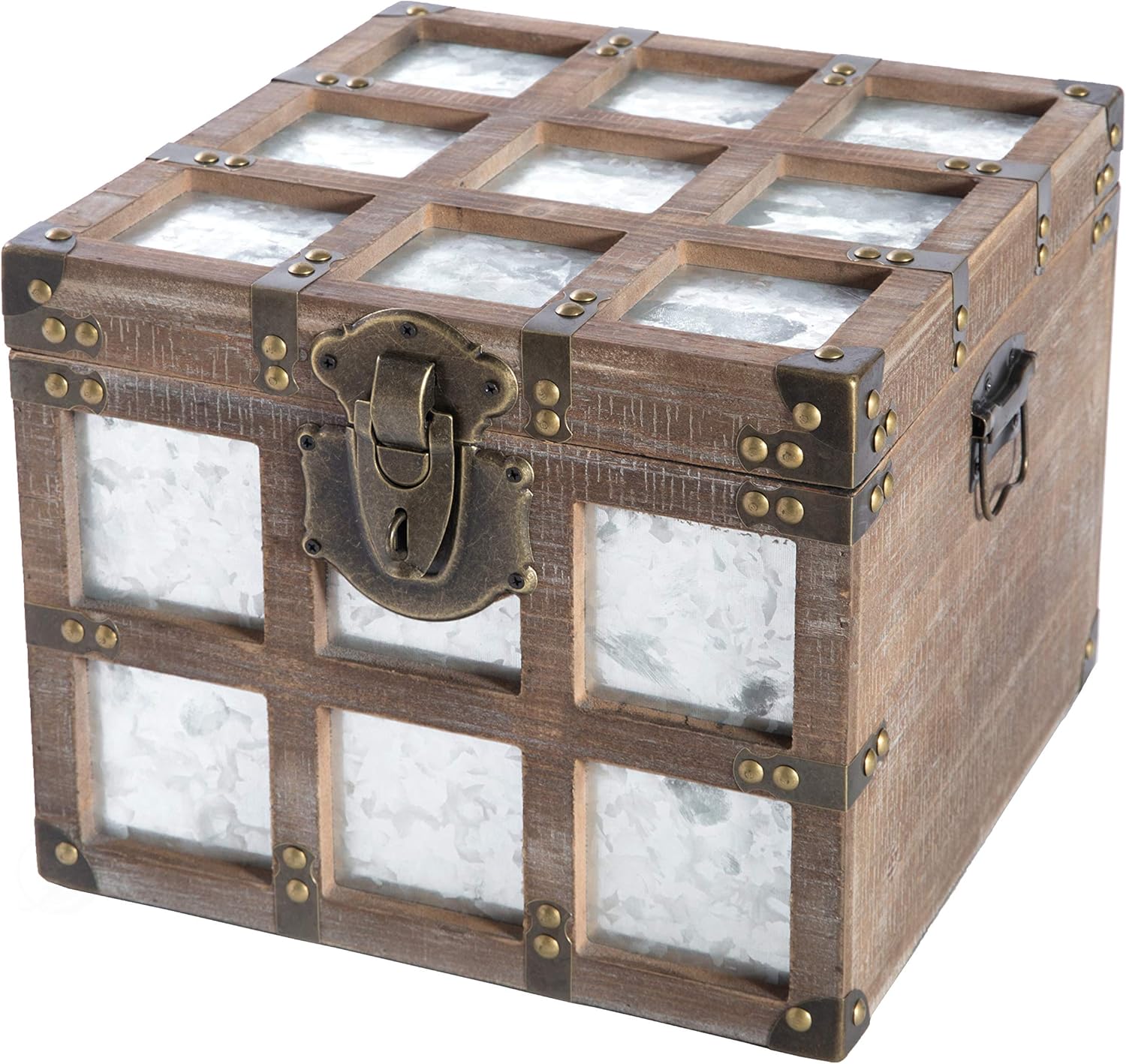 Vintiquewise Vintorary Wooden Square Galvanized Metal Lined Storage Trunk, Small, Brown : Home & Kitchen
