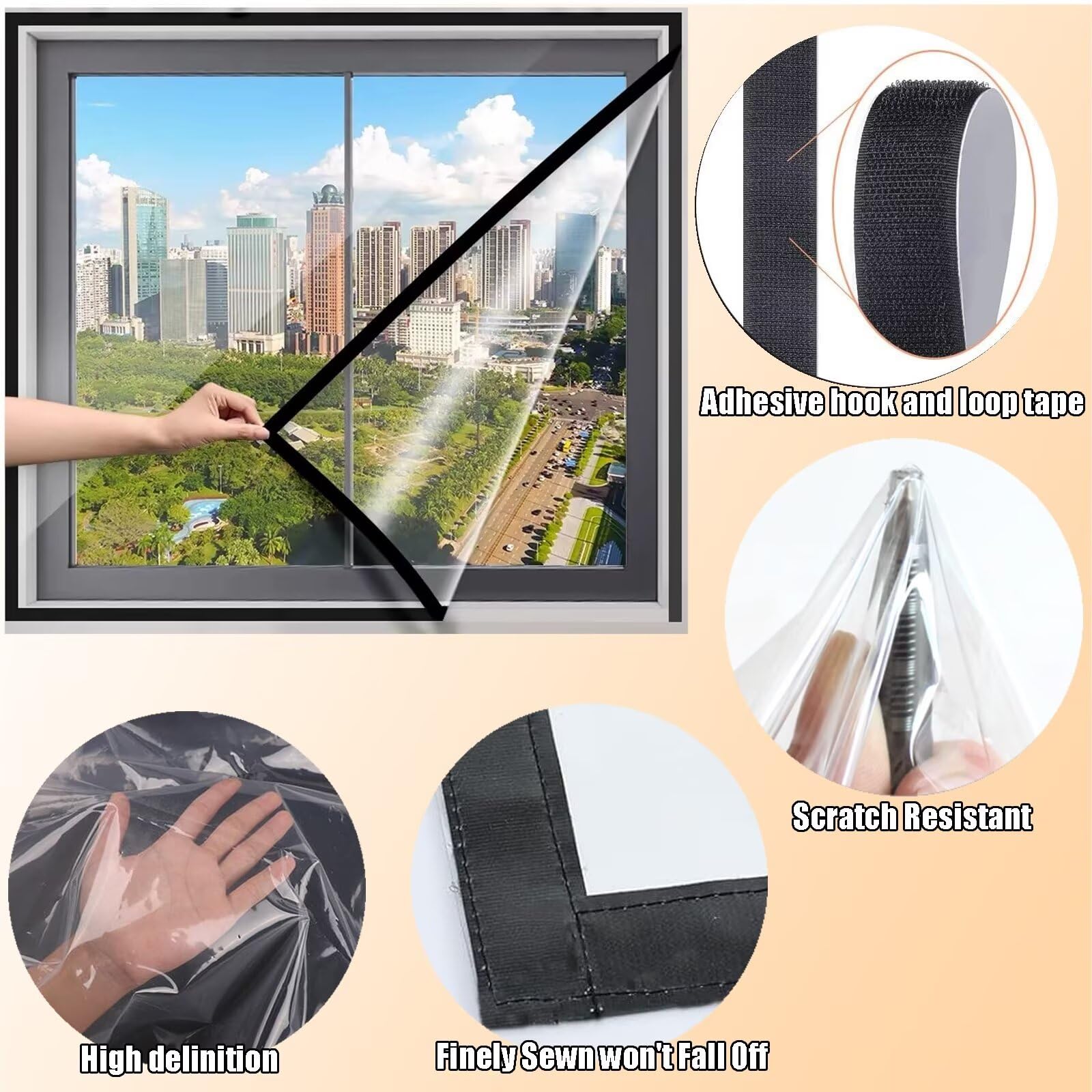 Kit de aislamiento de ventana W125 x H190cm para el invierno,mantiene el frío,película transparente,fácil de abrir para ventilación,envoltura de,Blanco