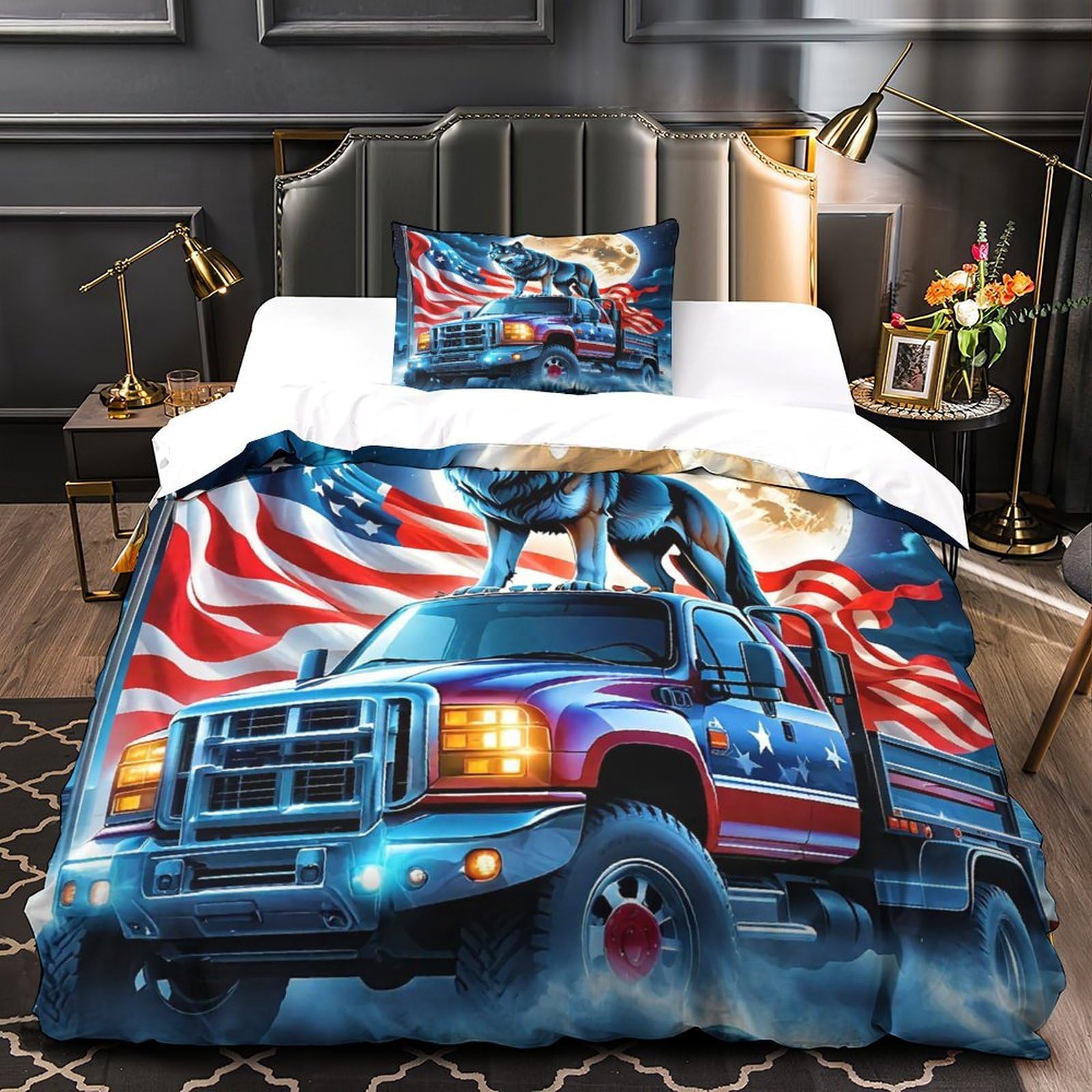 Housse de couette loup anti-plis en microfibre douce 135x200 cm pour le lit de votre enfant