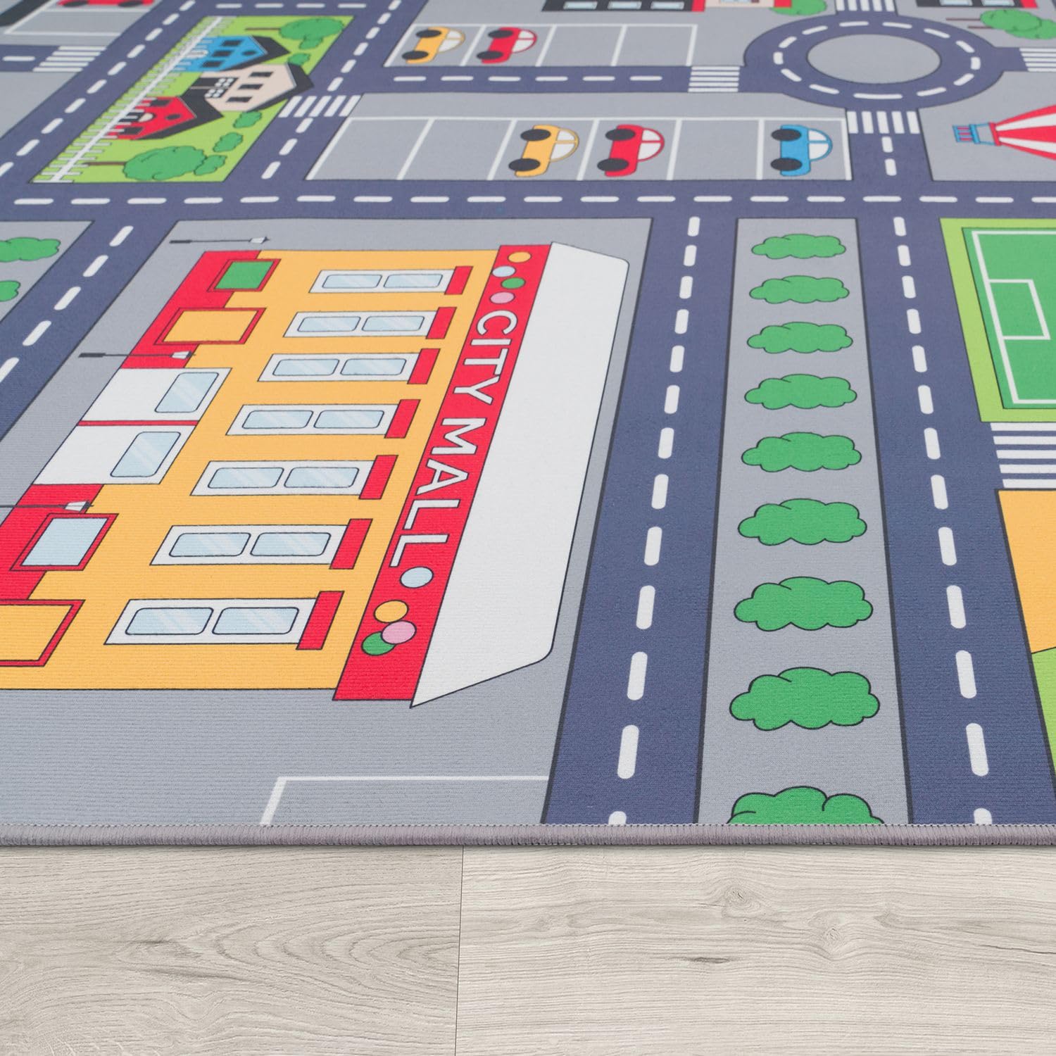 TT Home Tappeto da gioco per la camera dei bambini con motivo di strade e auto, in grigio, Dimensione:160x220 cm