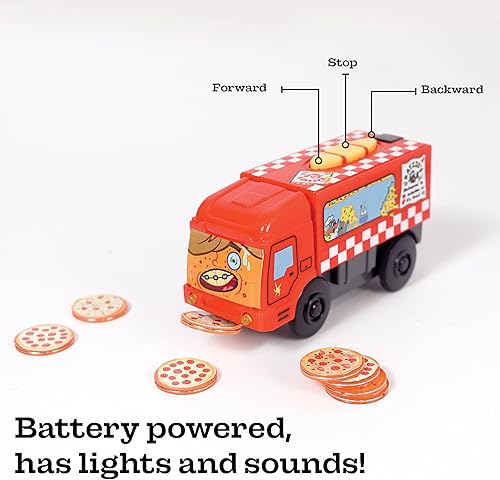 Miniatura 3 de Tren motorizado y tren construido con ladrillos para pista de madera, locomotora con pilas con temática de pizza, compatible con marcas de bloques,