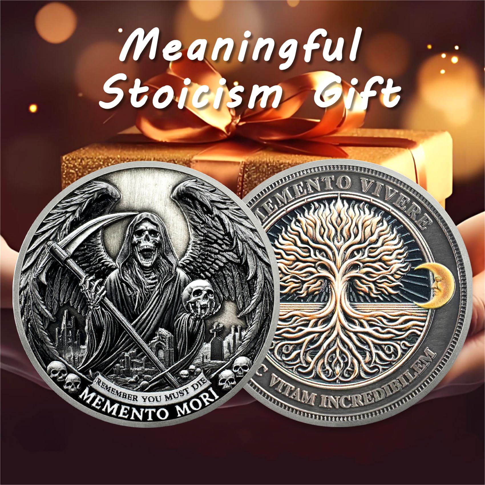 Moneta Memento Mori – Moneta Memento Vivere Moneta Stoica EDC Challenge Coin (C)
