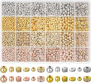 3820 Pieces Gold Beads for Jewelry Making, Assorted Bracelet Beads Rhinestone Spacer Beads Flat Beads Small Gold Beads for Bracelet Jewelry Making(Sliver, Gold, KC Gold, Rose Gold)
