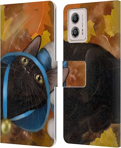 Head Case Designs Officially Licensed Ash Evans Leaves Black Cats Leather Book Wallet Case Cover Compatible with Motorola Moto G53 5G