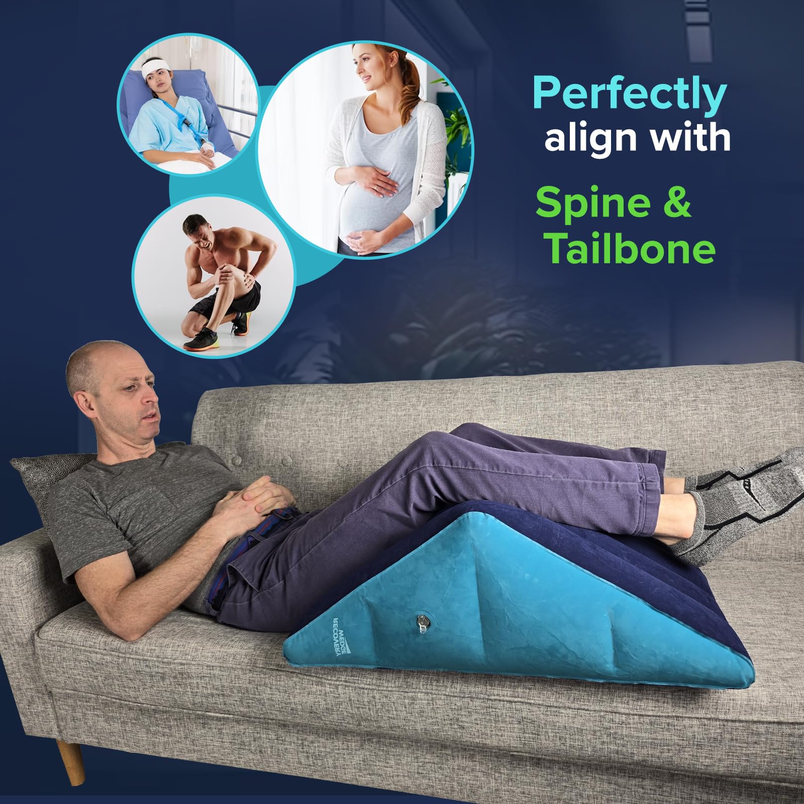 Coussin de soutien pour les jambes - Pour le sommeil après une chirurgie - Coussin de positionnement pour les jambes - Bleu, 65 cm de long