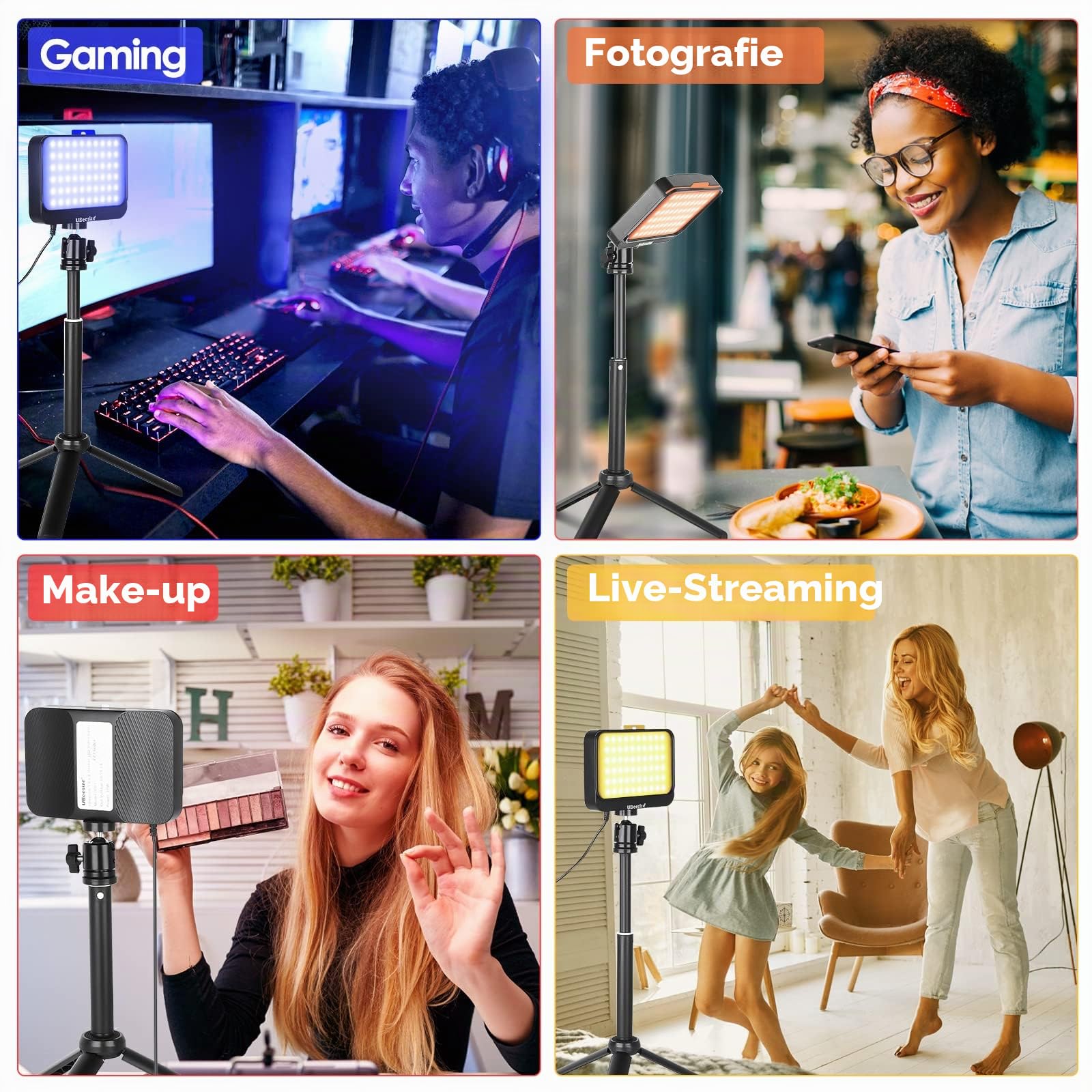 UBeesize 2er-Pack LED Videolicht Dimmbares Kamera Licht mit Einstellbar Stativ Ständer und Farbfilter für Videokonferenzen Beleuchtung/Spielestreaming/YouTube-Videofotografie