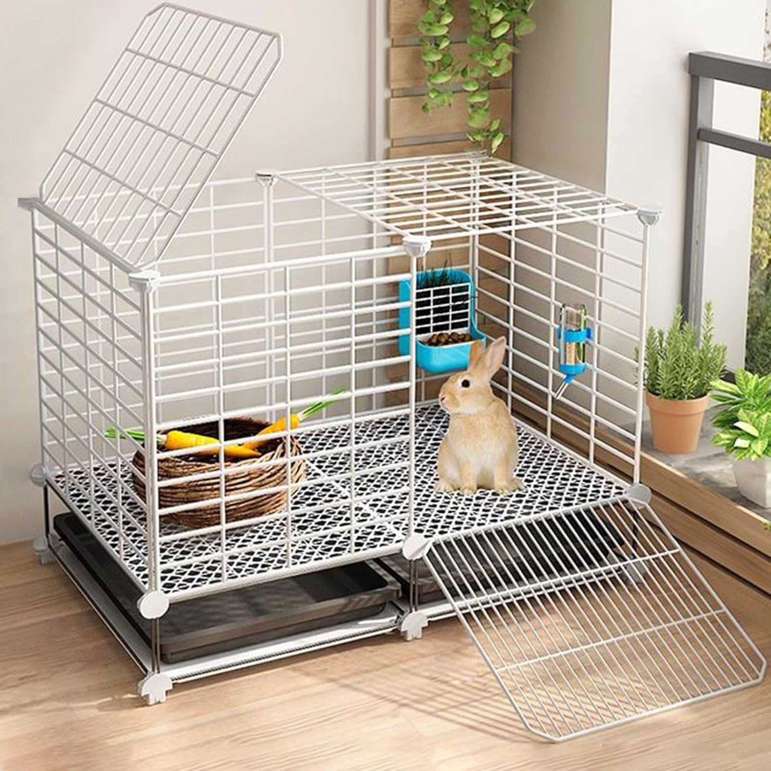 Jaulas Grandes for Conejos de Interior con Ruedas, Jaula for Aves de Corral, Bandeja extraíble y Almohadillas for Patas, for Chinchillas(White,75x39x48cm)