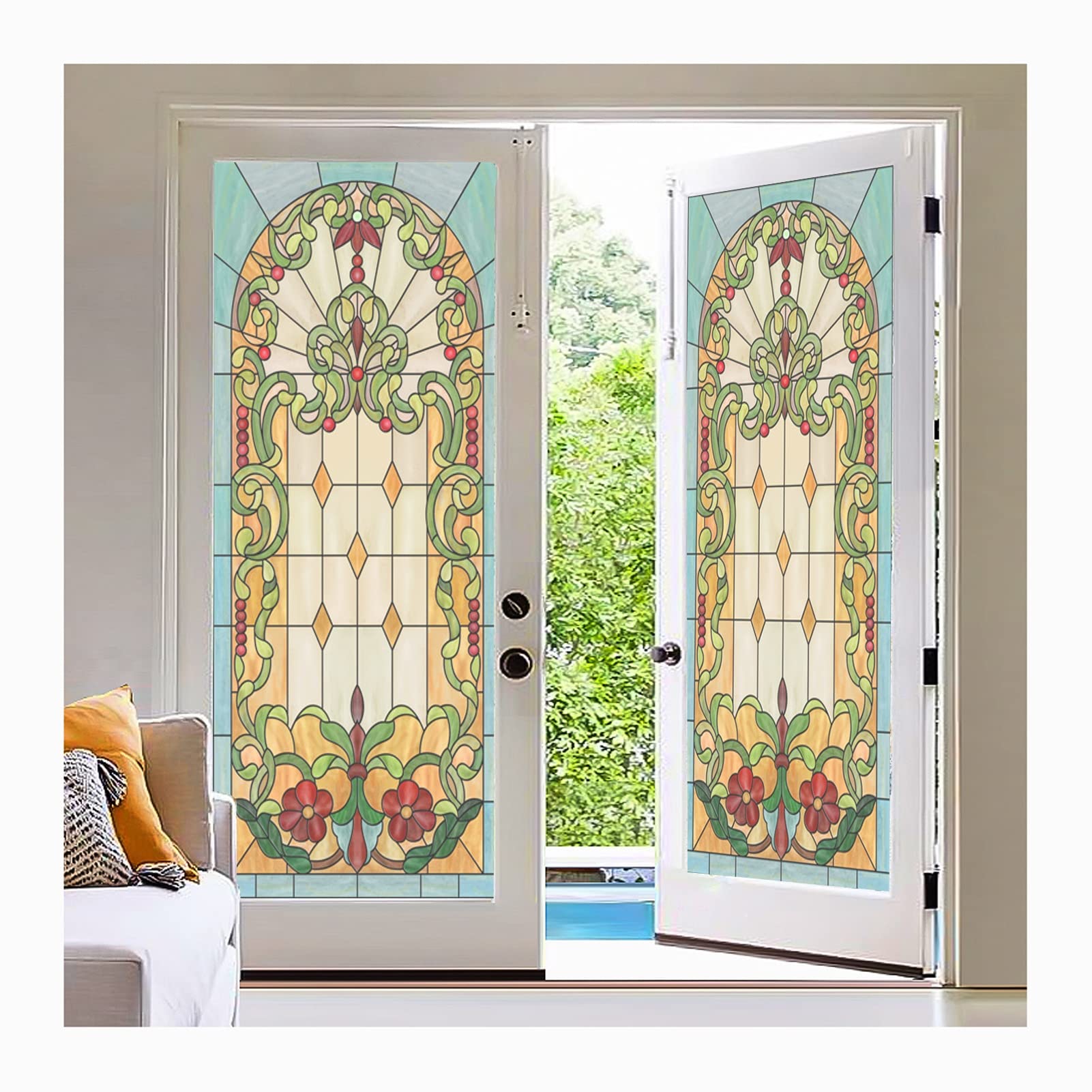Siunwdiy Window privacy film stained glass for church,European Church Art Window Film,Stained Opaque Glass Sticker,Self Adhesive/Static Cling Decor Privacy Film,J,100x120cm(39x47inch)