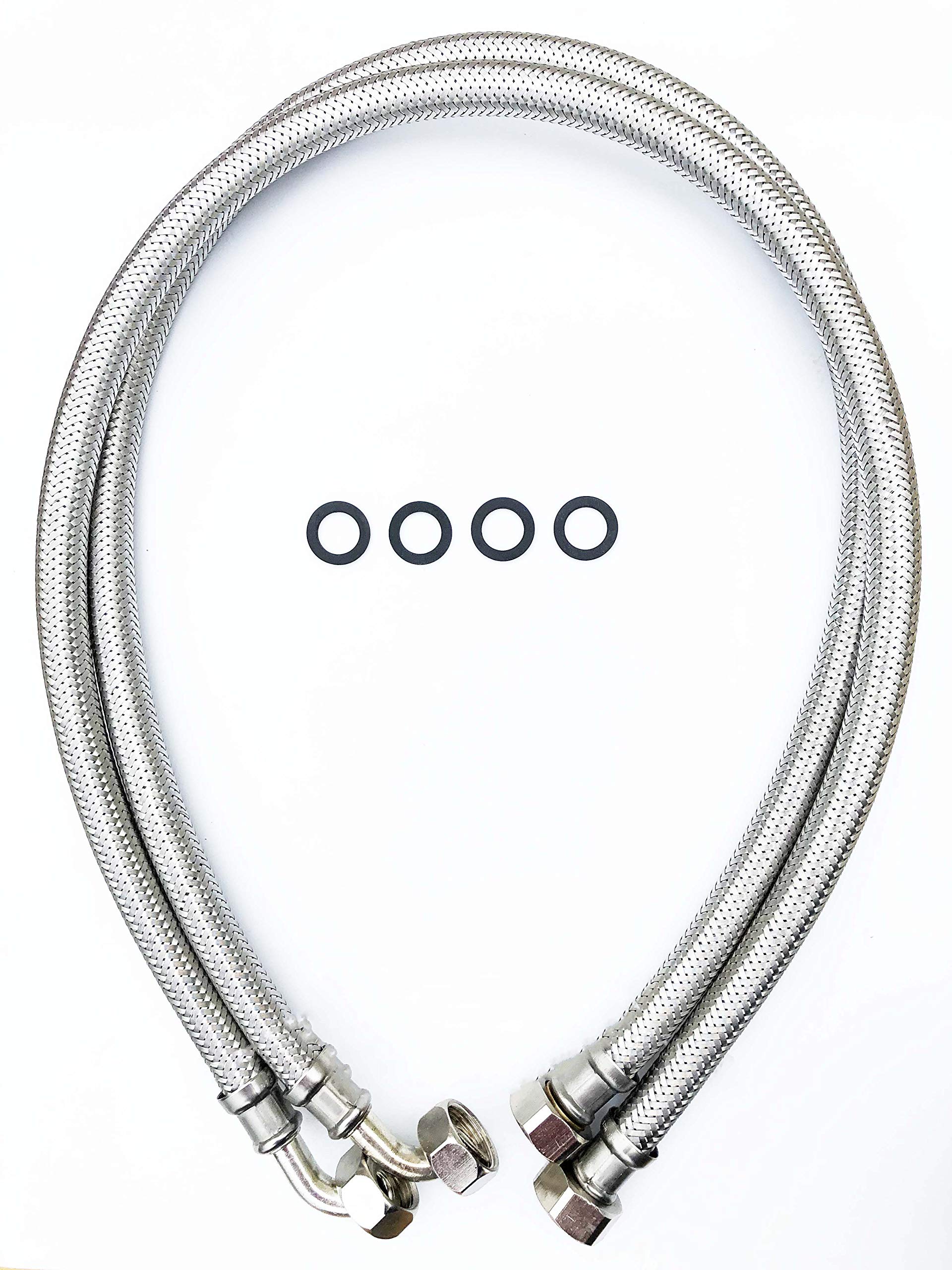 15mm, 1000mm Long High Flow Stainless Steel Water Softener Connection Hoses Pair, 3/4" bsp, 12 bore