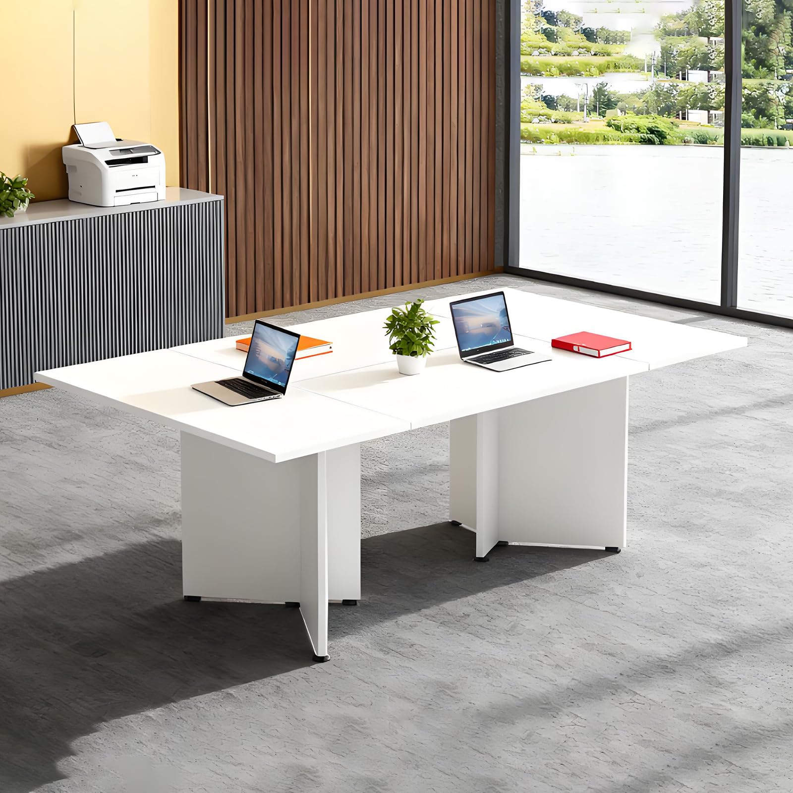 Mesa de conferencias grande, escritorio rectangular largo para 8 a 20 personas, para lugar de trabajo, seminarios y salas de entrenamiento, oficina y sala de reuniones, fácil montaje (sillas no