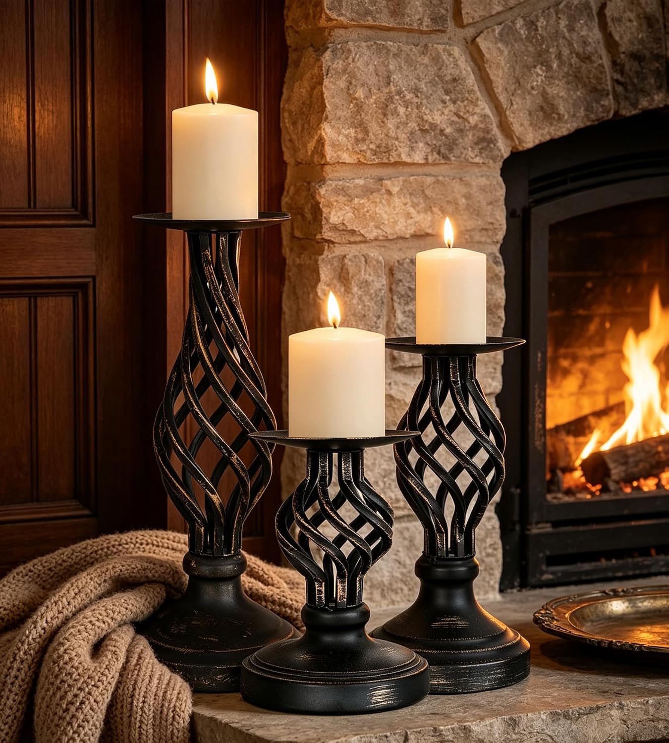 Vintage Metal Pillar Candle Holder for Table Decor image 2