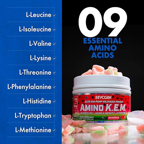Miniatura 6 de Evogen Amino K.E.M. - Volumizador de bomba de polvo EAA y BCAA  Suplemento de aminoácidos BCAA para flujo sanguíneo, crecimiento muscular e