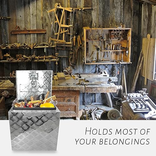 Miniatura 7 de BLACKHORSE-RACING Caja de herramientas de aluminio de 18 x 17 x 18 pulgadas, con placa de diamante de aluminio, caja de herramientas de