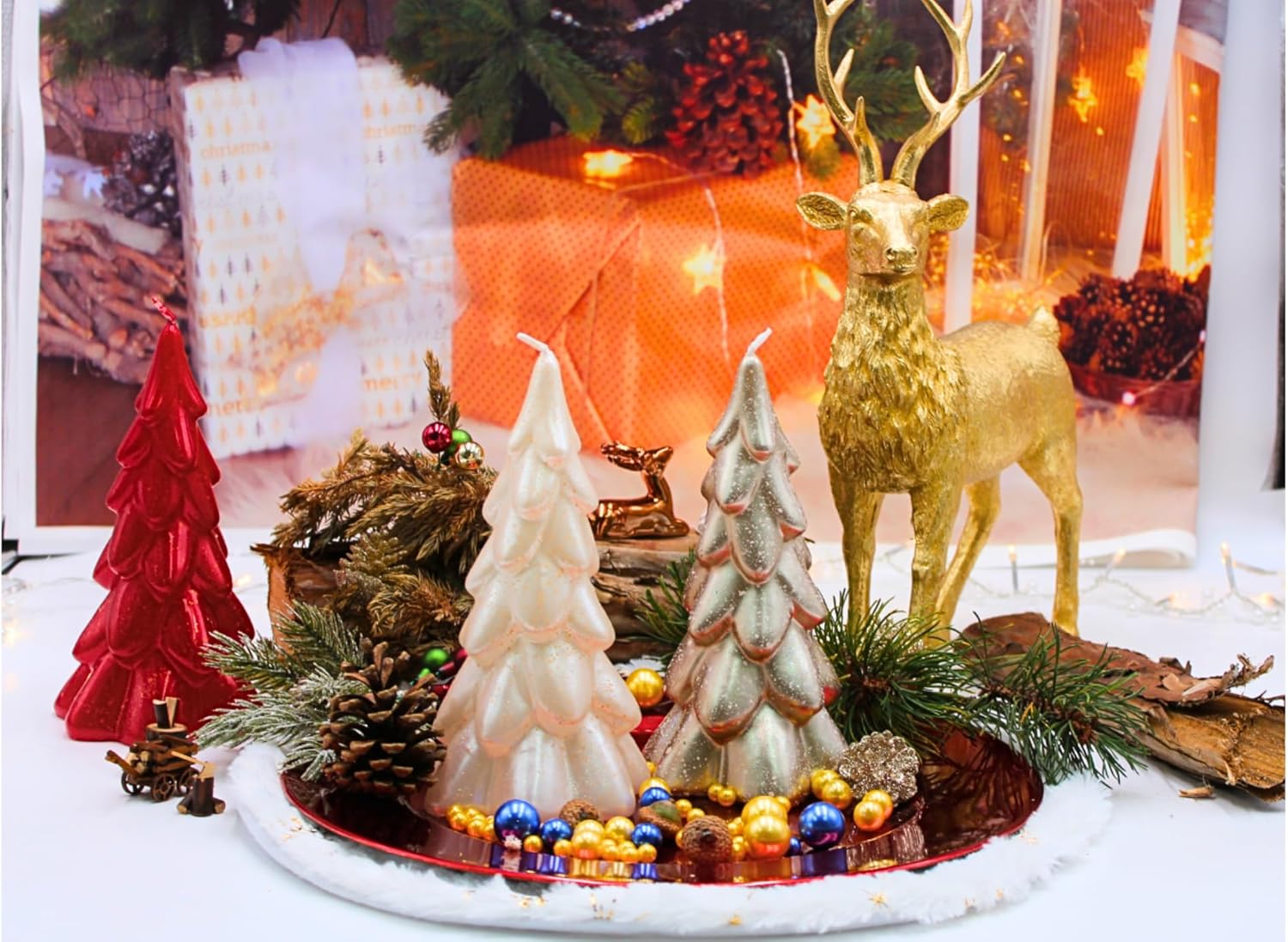 High-Quality Christmas Tree Candle, Christmas Candle, Figurine Candle as Christmas Tree, Christmas Tree Candle in red with Glitter, Handmade, Size: Height x Diameter Approx. 21 x 11 m.