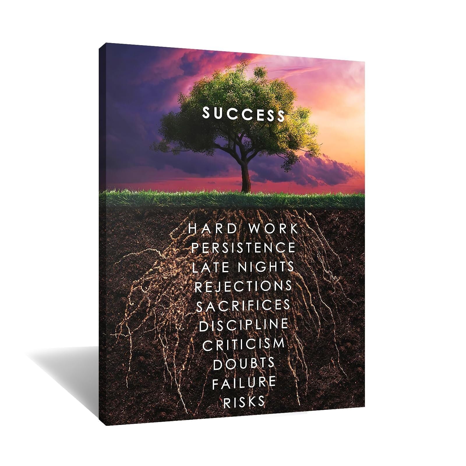 MDBJTCYZN Inspirational Success Tree Canvas Art Motivational Quotes Wall Decor for Living Room Home Office Entrepreneur Style(12x18inch(30x45cm),Framed)