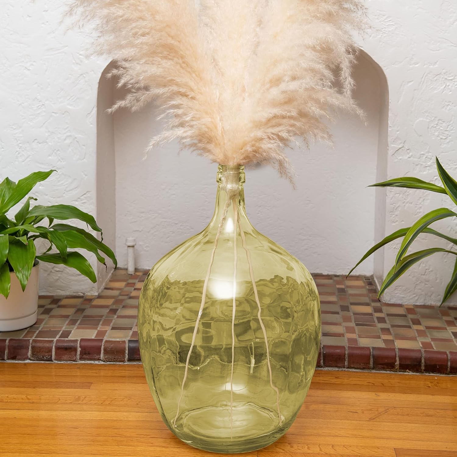 21" Extra Large Glass Floor Vase for Tall Pampas Grass, Golden Clear Big Glass Vases for Tall Branches Plant, Heavy Duty Round Balloon Vase for Living Room Home Decor
