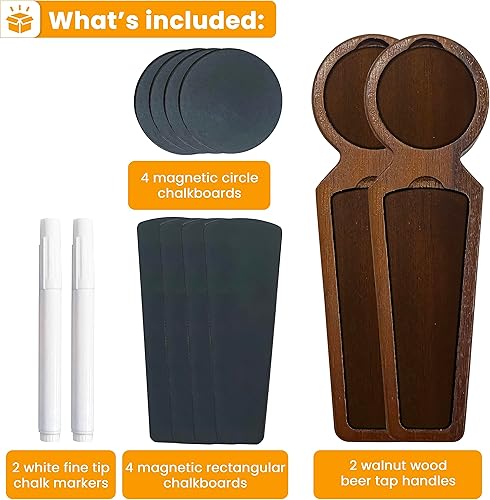 Miniatura 2 de Juego de 2 manijas magnéticas para grifo de cerveza para Kegerator, grifos de mango de cerveza de arce con marcador de tiza, juego de mango de grifo