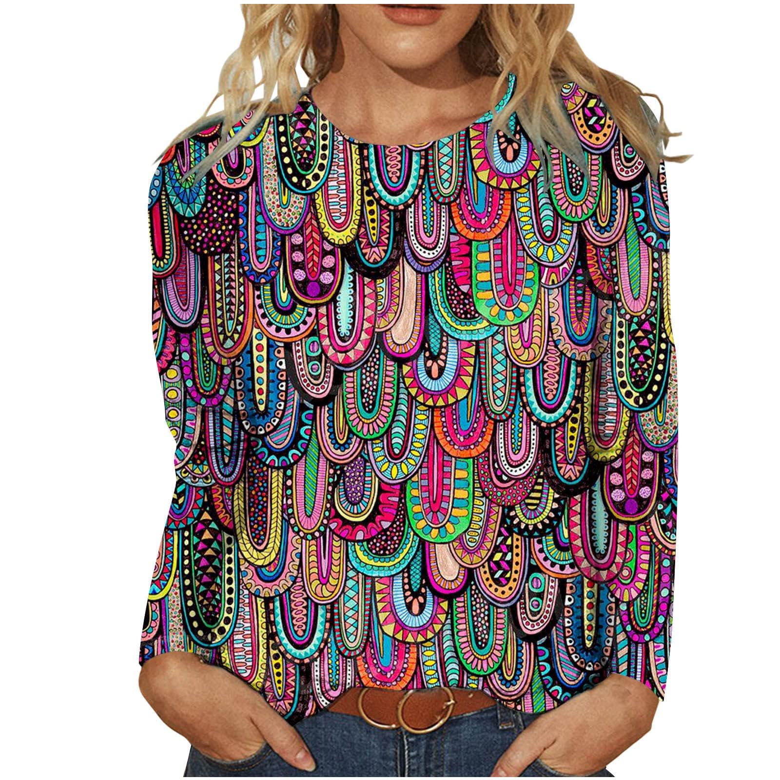 NUSGEAR 2022 Camiseta de Manga Larga Mujer, Elegante impresión Flores Camisa Manga Larga Basic Blusa Moda Casual Cuello en V Suelto Primavera otoño Jersey Sudadera Fiesta Original Tops T-Shirt