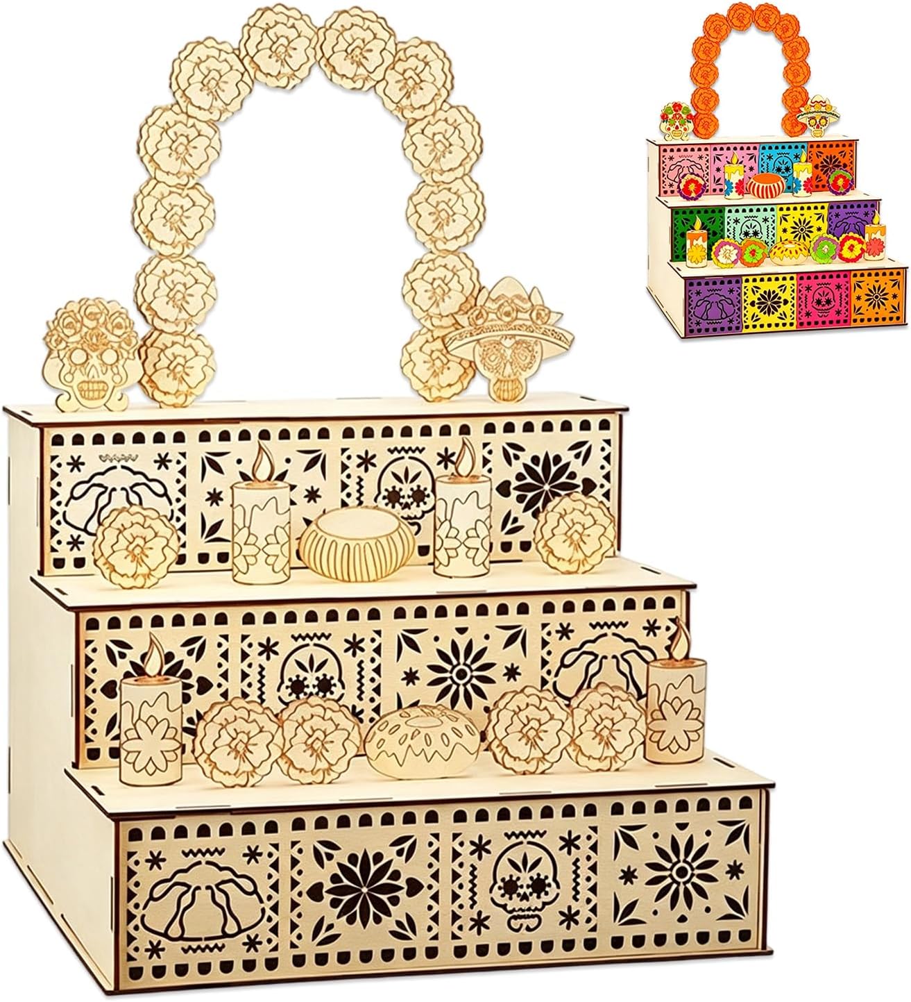 Day of the Dead Wooden Shadow Box Handmade Colourful DIY Wooden Altar