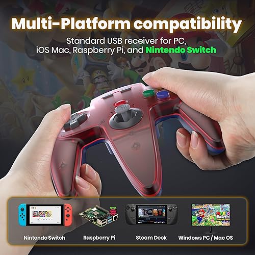 Vista 7 de 2 Pack 2.4 GHz Wireless N64 Switch Online Controller, USB Receiver, Compatible with Windows PC Laptop iOS Mac Raspberry Pi, Switch Online/NSO