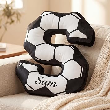 Easycosy Personalized Soccer Pillow with Name, Soccer Throw Pillow, Customized Letter Shape Plush Cushion, Custom Monogram Pillow for Kids, Sports Fan, Soccer Coach Gifts